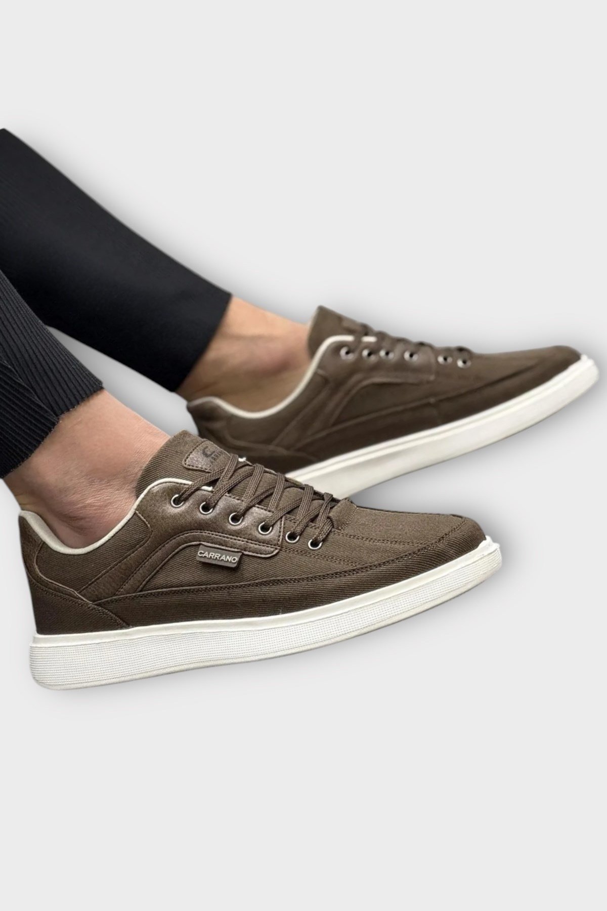 Erkek Keten Gabardin Kumaş Sneaker Ayakkabı KAHVERENGİ