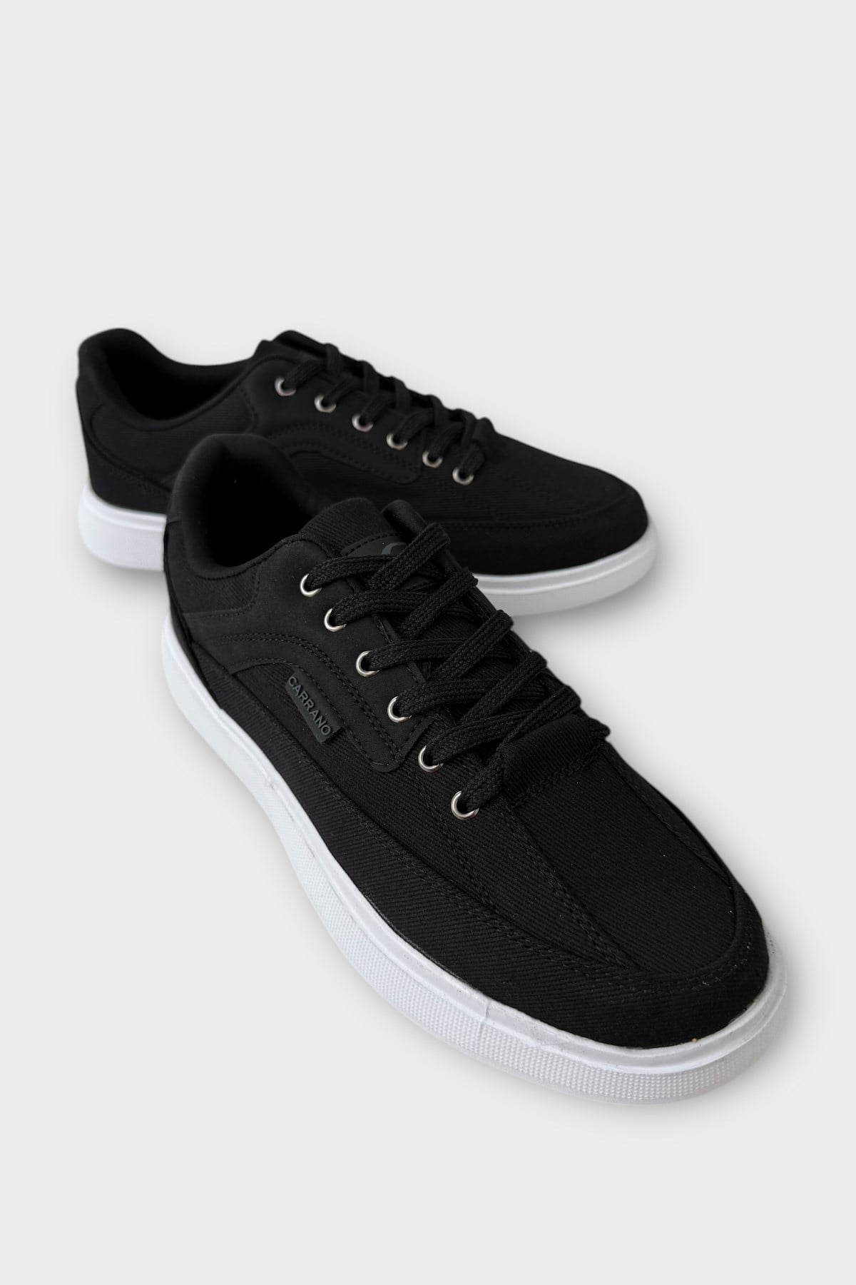Erkek Keten Gabardin Kumaş Sneaker Ayakkabı SİYAH - BEYAZ