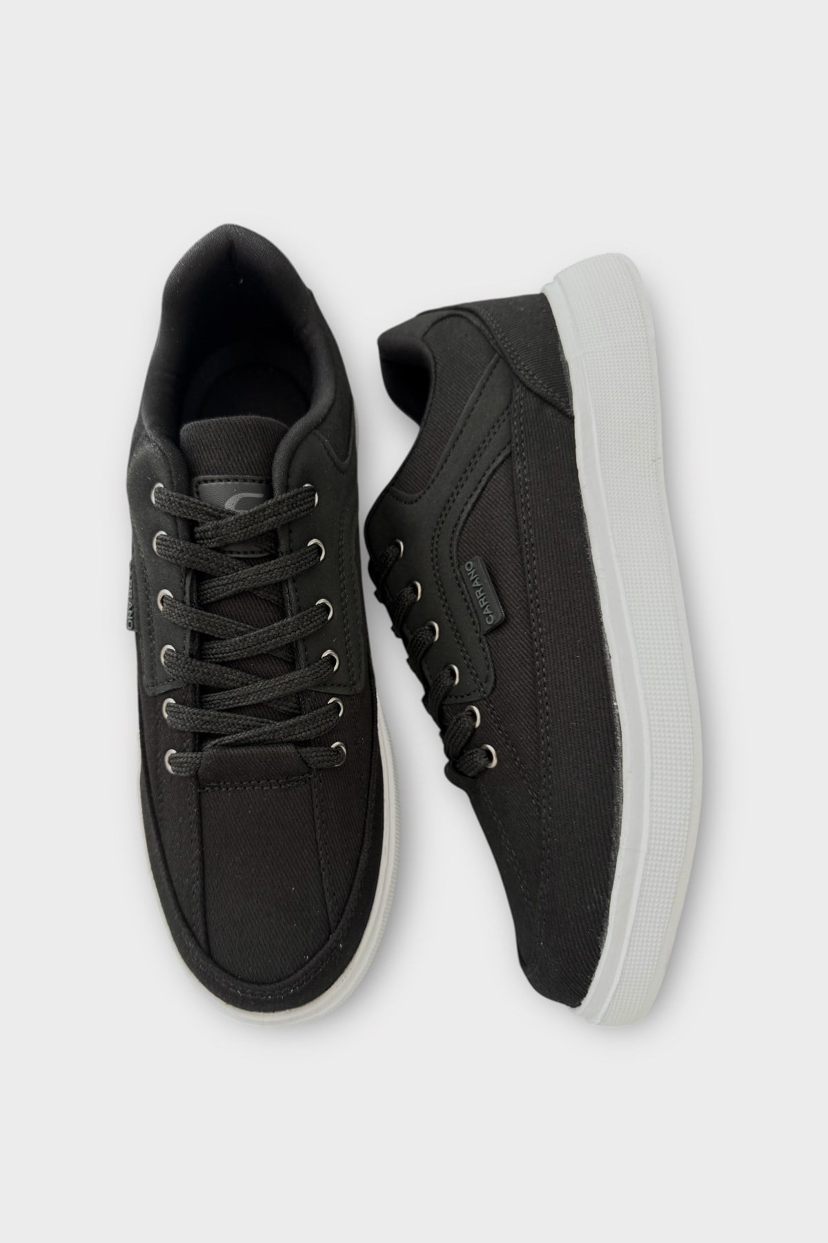 Erkek Keten Gabardin Kumaş Sneaker Ayakkabı SİYAH - BEYAZ