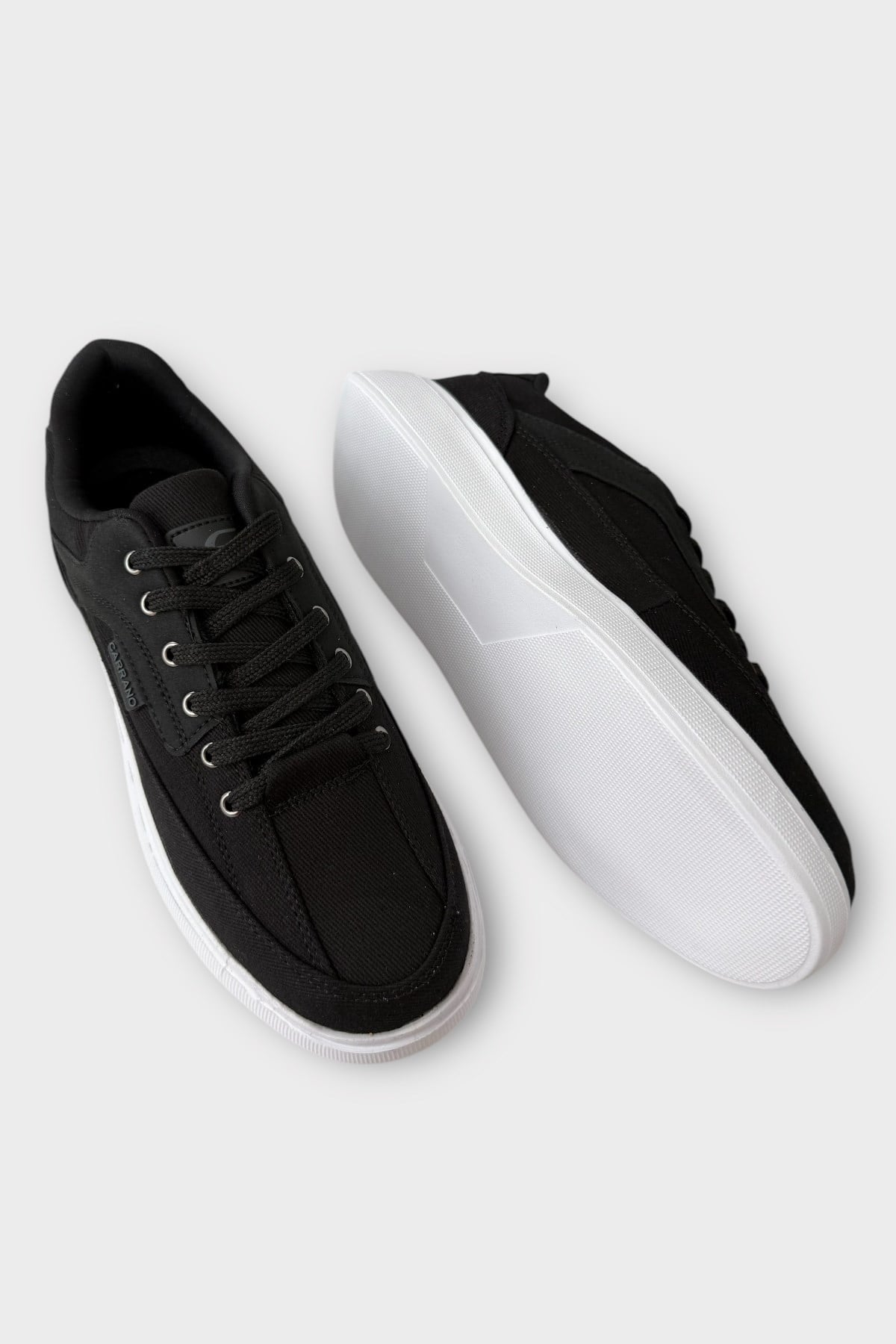 Erkek Keten Gabardin Kumaş Sneaker Ayakkabı SİYAH - BEYAZ