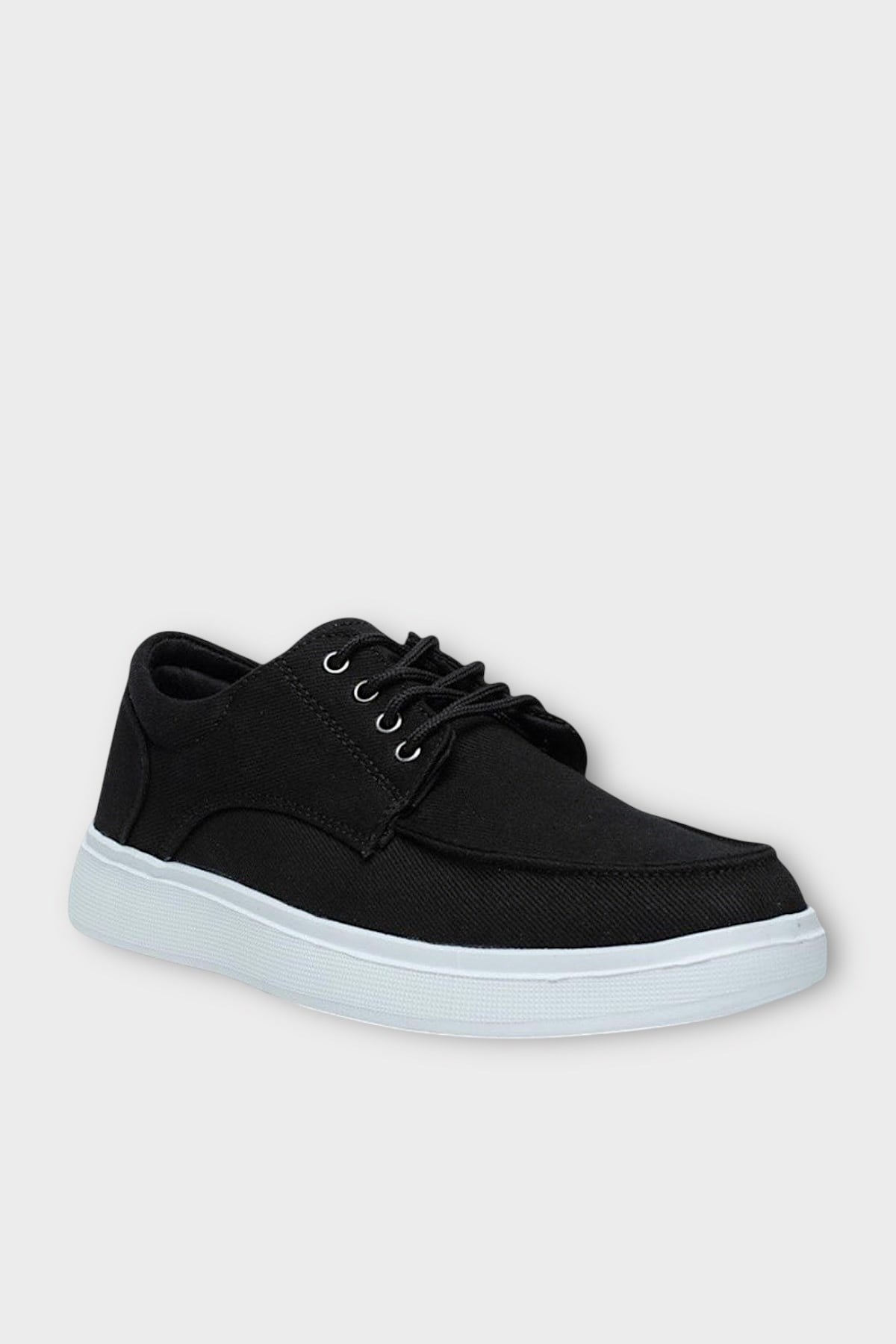 Erkek Keten Gabardin Kumaş Sneaker Ayakkabı SİYAH - BEYAZ