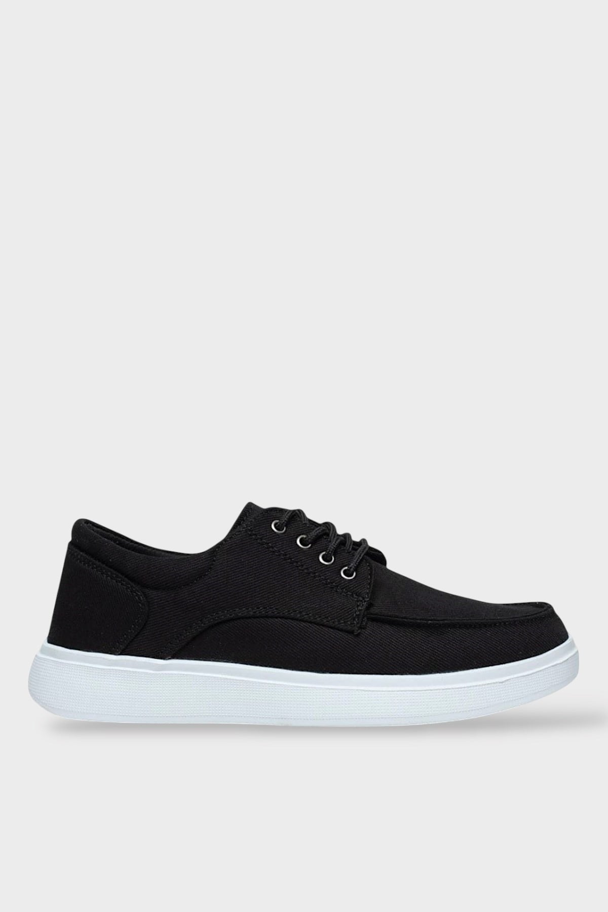 Erkek Keten Gabardin Kumaş Sneaker Ayakkabı SİYAH - BEYAZ