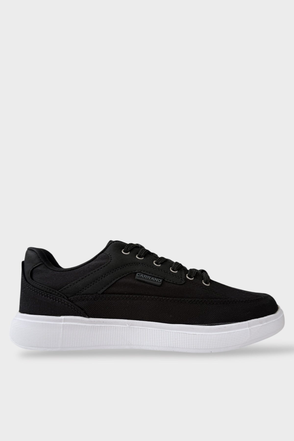 Erkek Keten Gabardin Kumaş Sneaker Ayakkabı SİYAH - BEYAZ