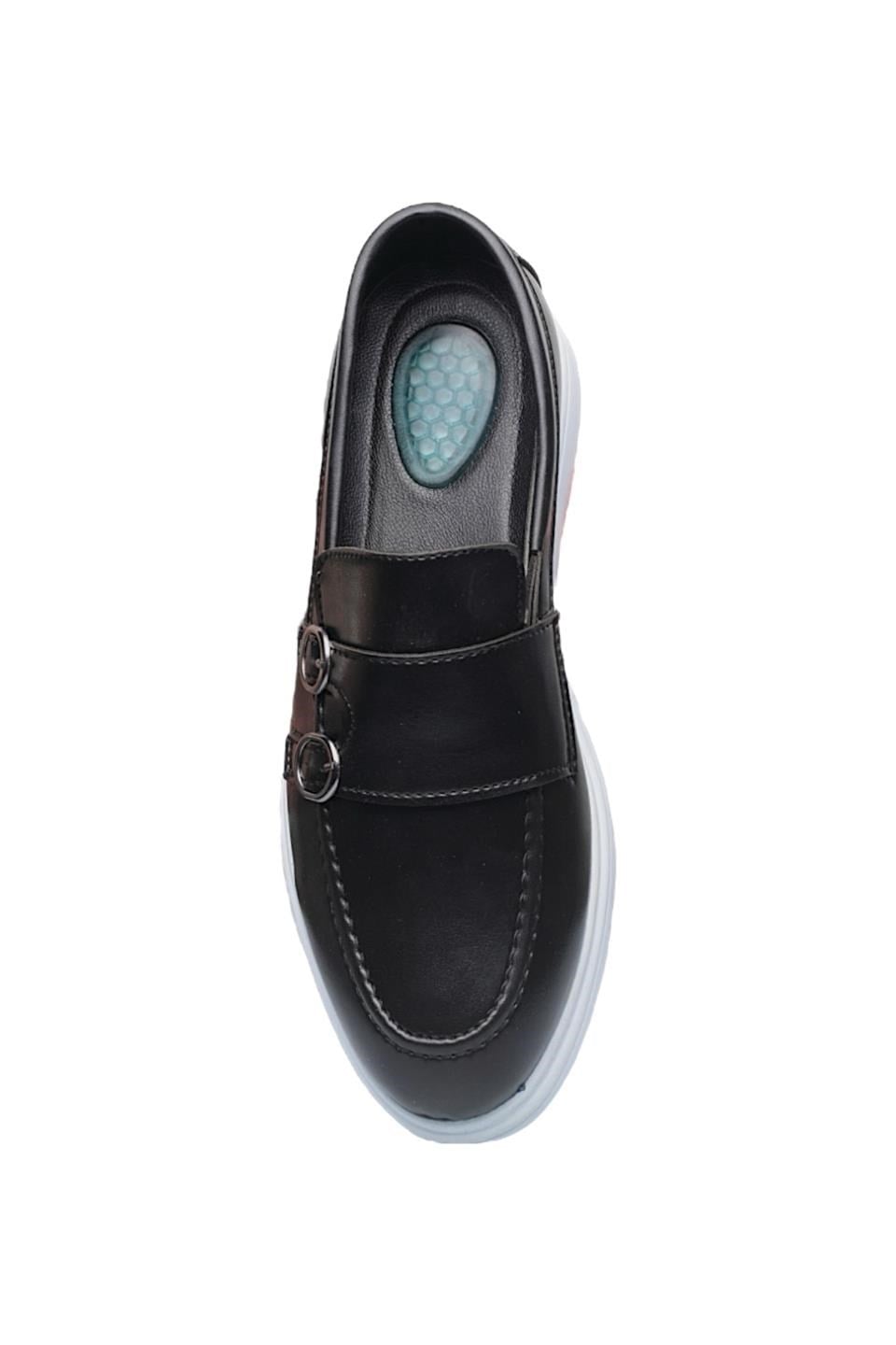 Erkek Ortopedik Jel İç Taban Comfort Tokalı Günlük Ayakkabı SİYAH - BEYAZ