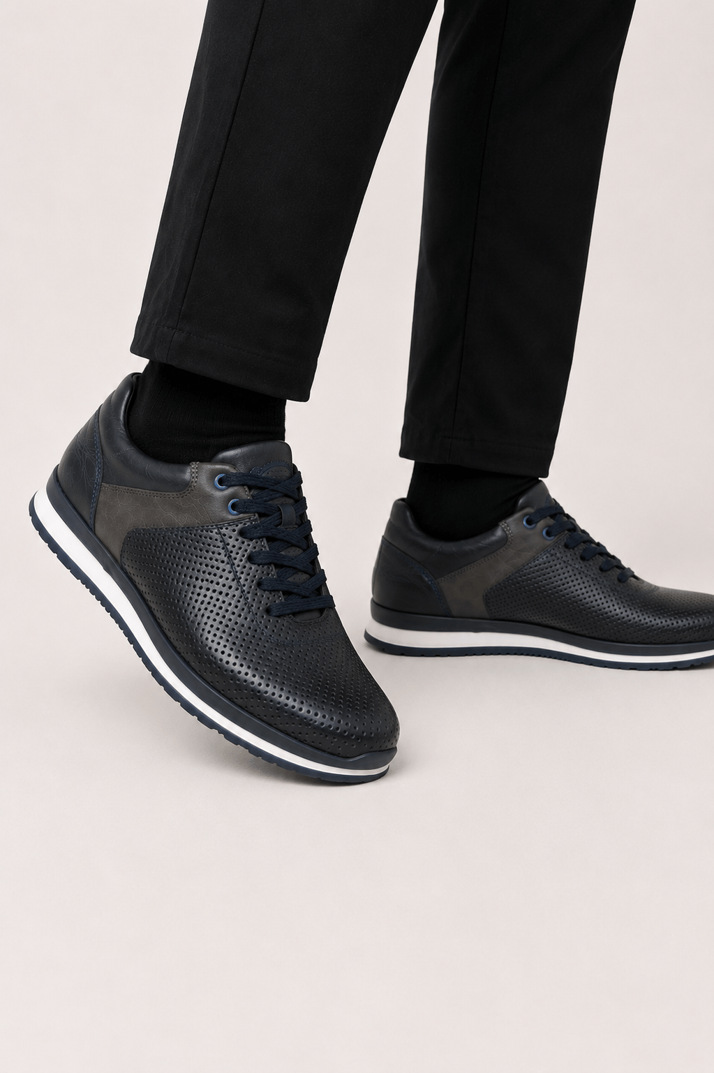 Erkek Sneaker Hakiki Erkek Deri Ayakkabı LACİVERT