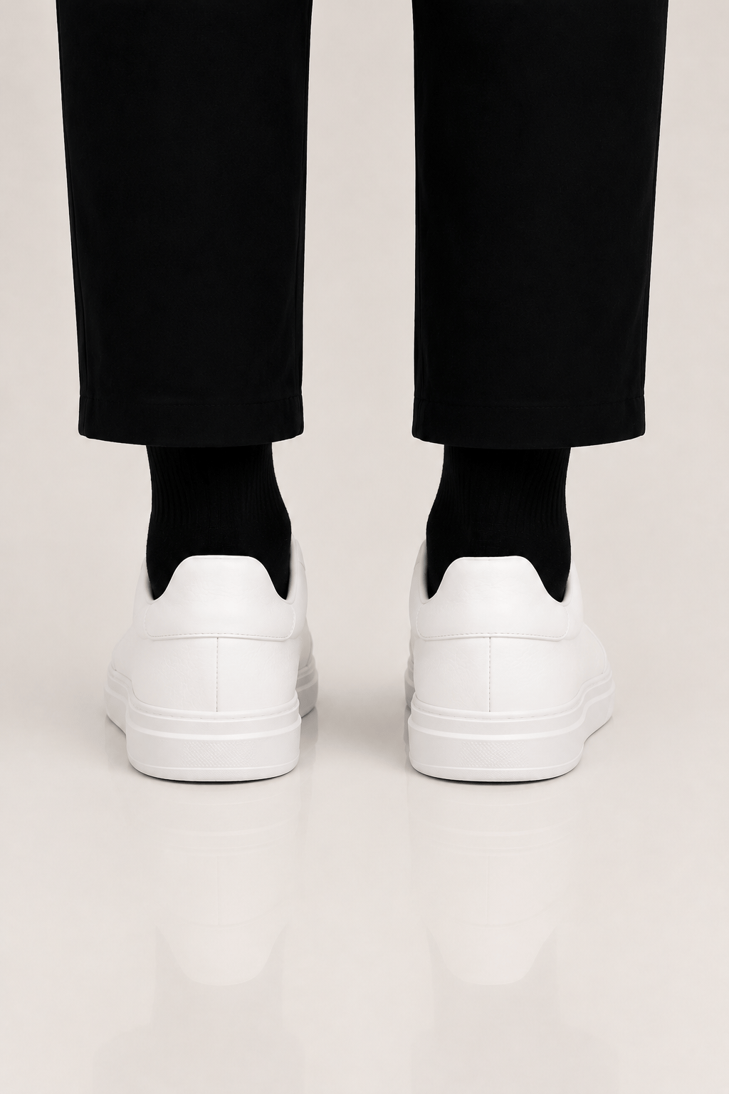 Erkek Yüksek Kalın Taban Bağcıklı Sneaker Ayakkabı BEYAZ