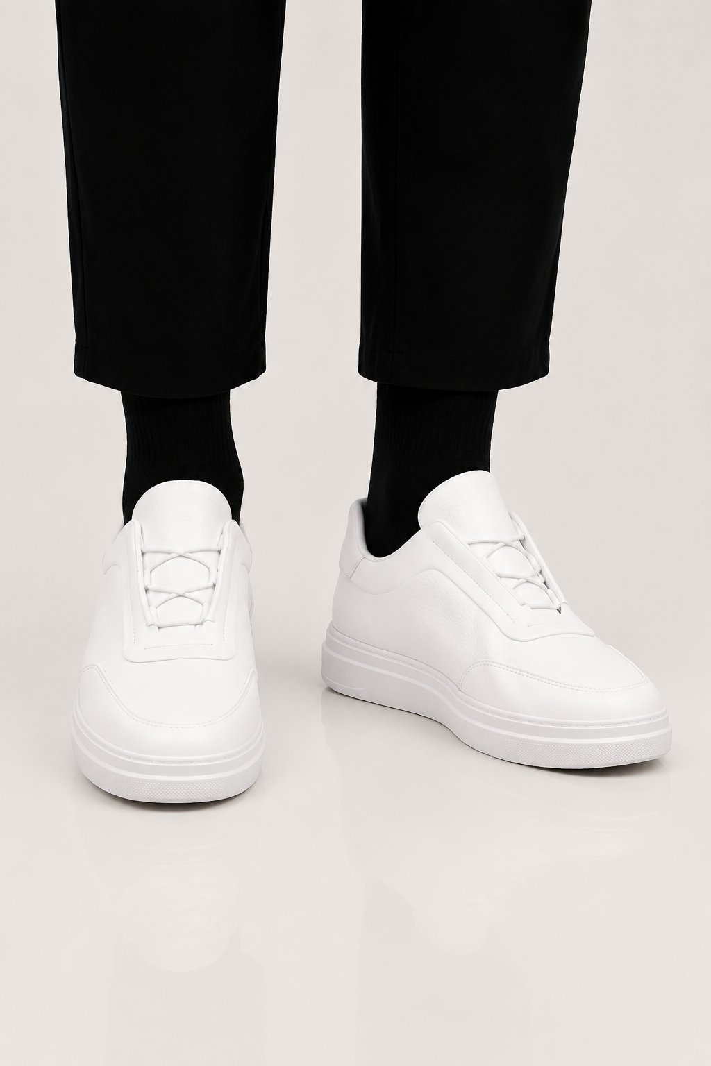 Erkek Yüksek Kalın Taban Bağcıklı Sneaker Ayakkabı BEYAZ