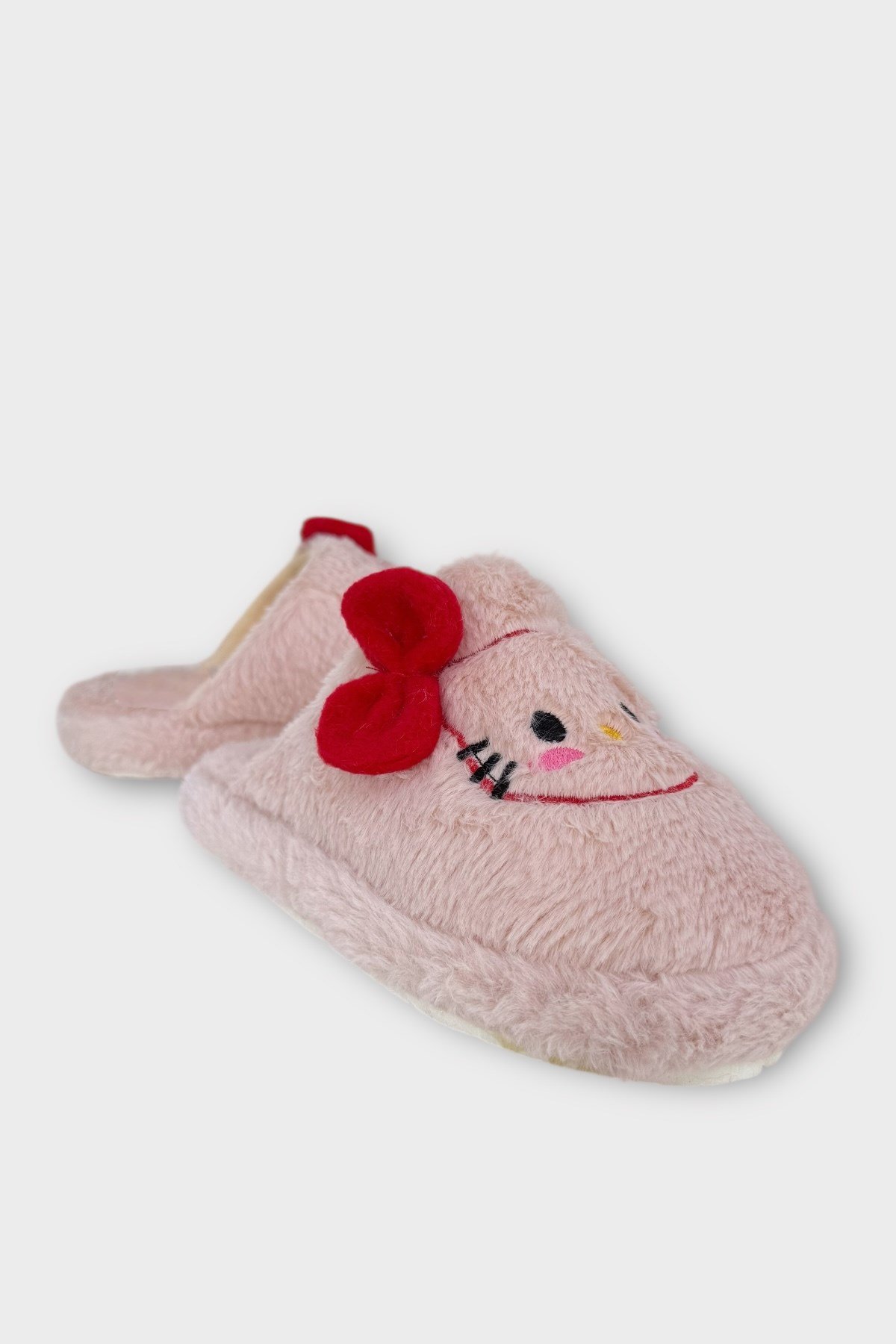 HelloKitty Figürlü Sıcak Tutan Kışlık Kadın Ev Terliği PUDRA-KIRMIZI