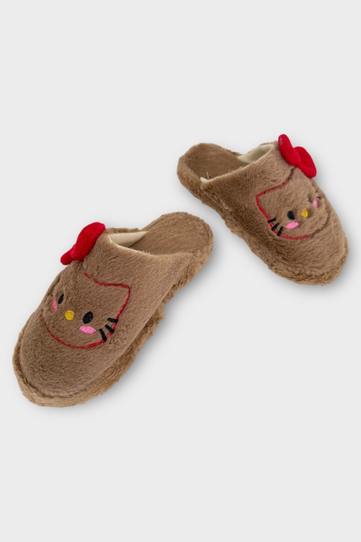 HelloKitty Figürlü Sıcak Tutan Kışlık Kadın Ev Terliği KAHVE - KIRMIZI