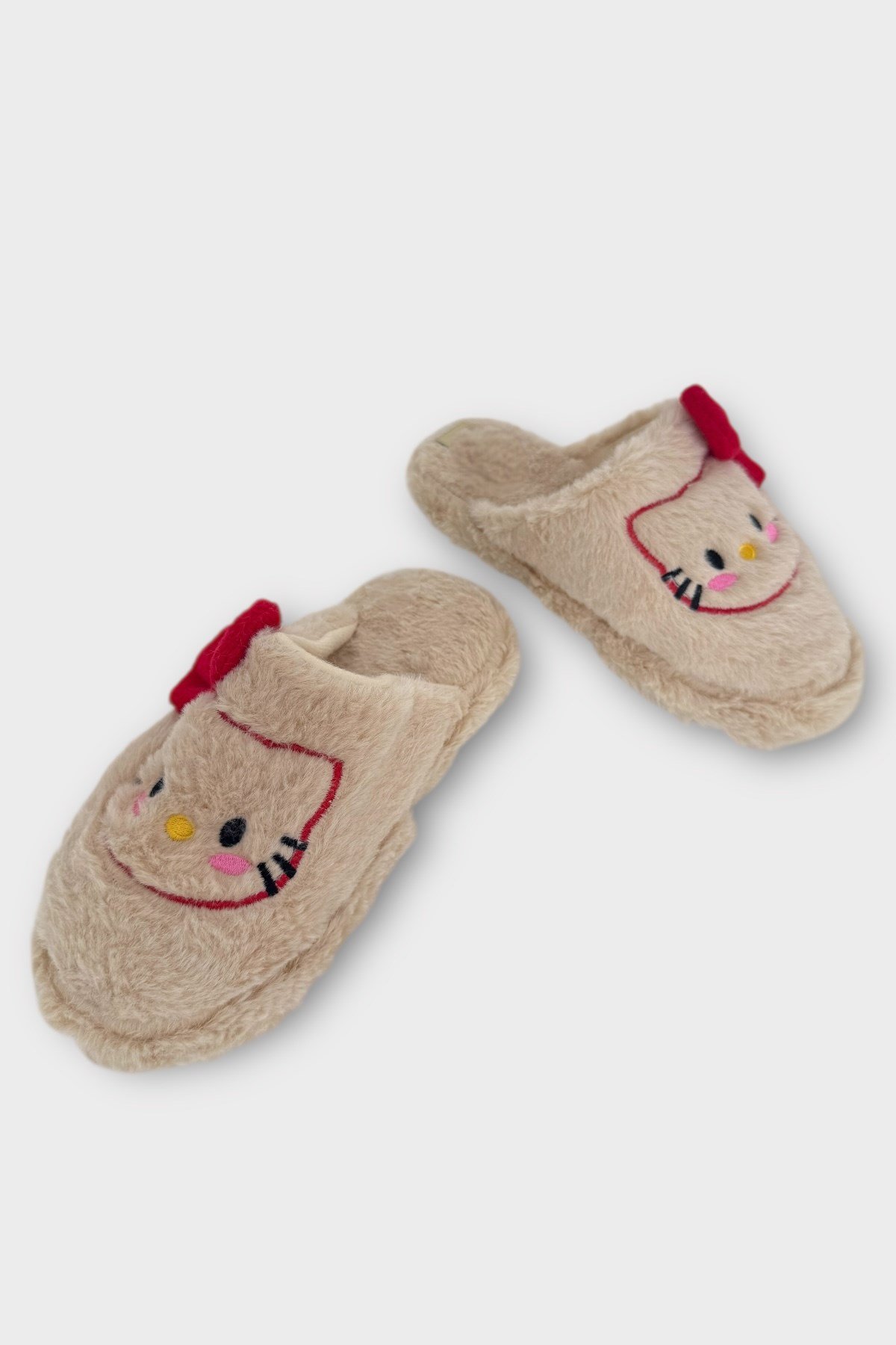 HelloKitty Figürlü Sıcak Tutan Kışlık Kadın Ev Terliği BEJ - KIRMIZI