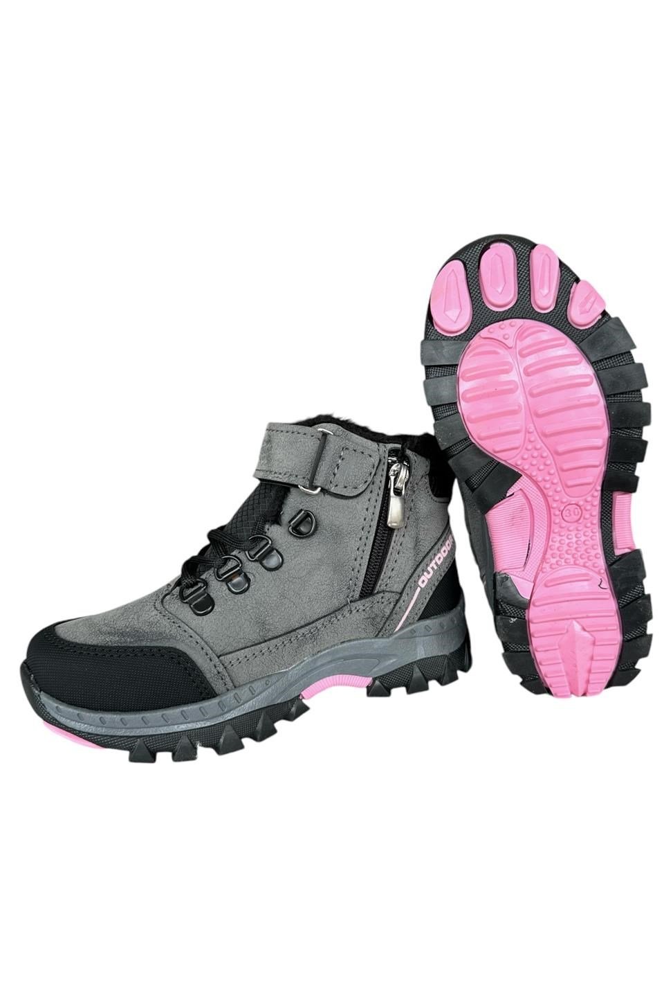 İçi Yünlü Cırtlı Fermuarlı Soğuk Geçirmez Outdoor Çocuk Bot FÜME - PEMBE