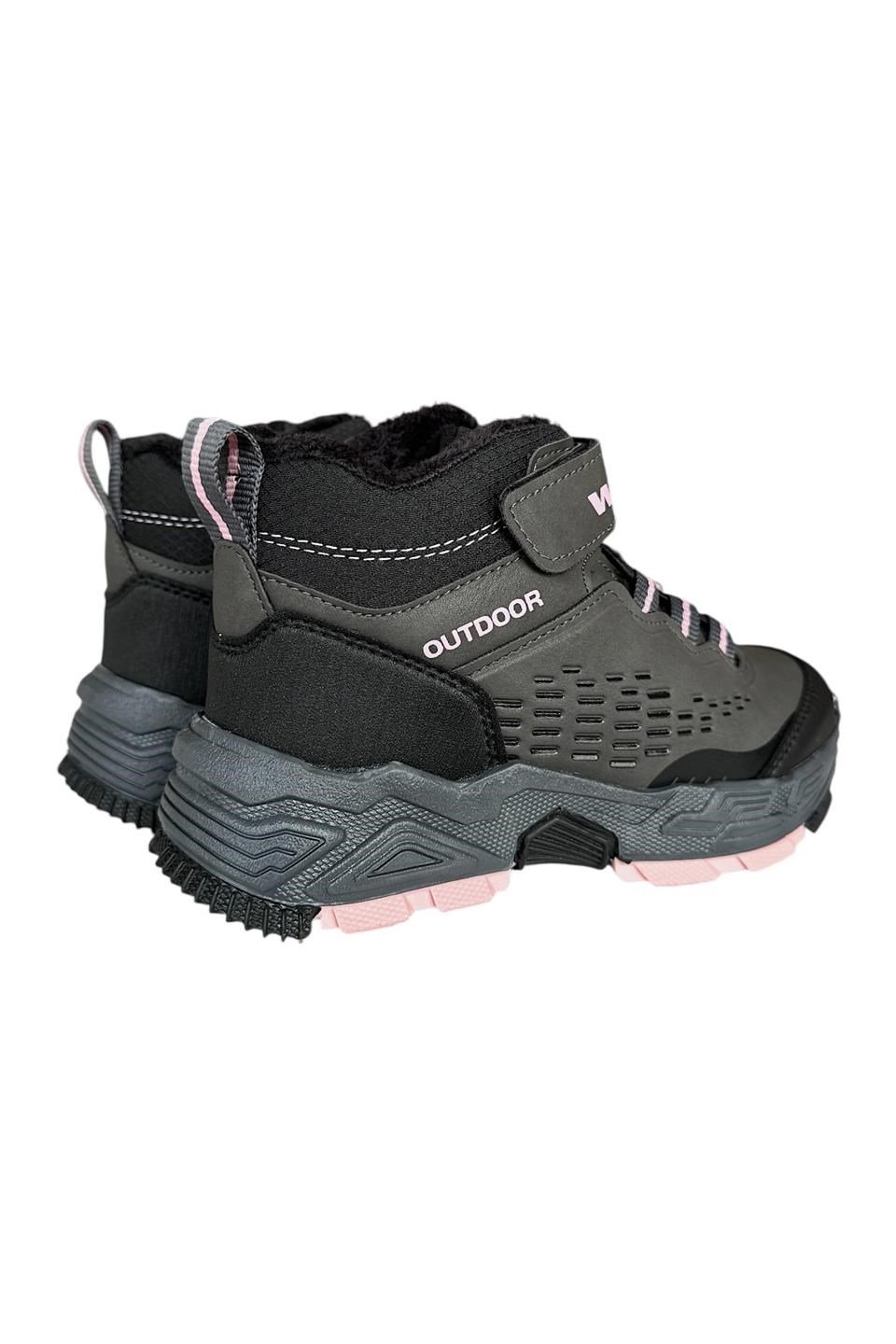 İçi Yünlü Cırtlı Soğuk Geçirmez Outdoor Çocuk Bot FÜME - PEMBE
