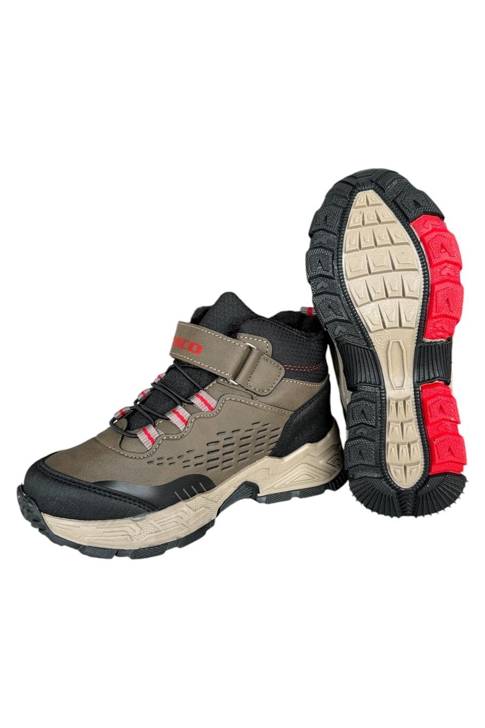 İçi Yünlü Cırtlı Soğuk Geçirmez Outdoor Çocuk Bot VİZON - KIRMIZI