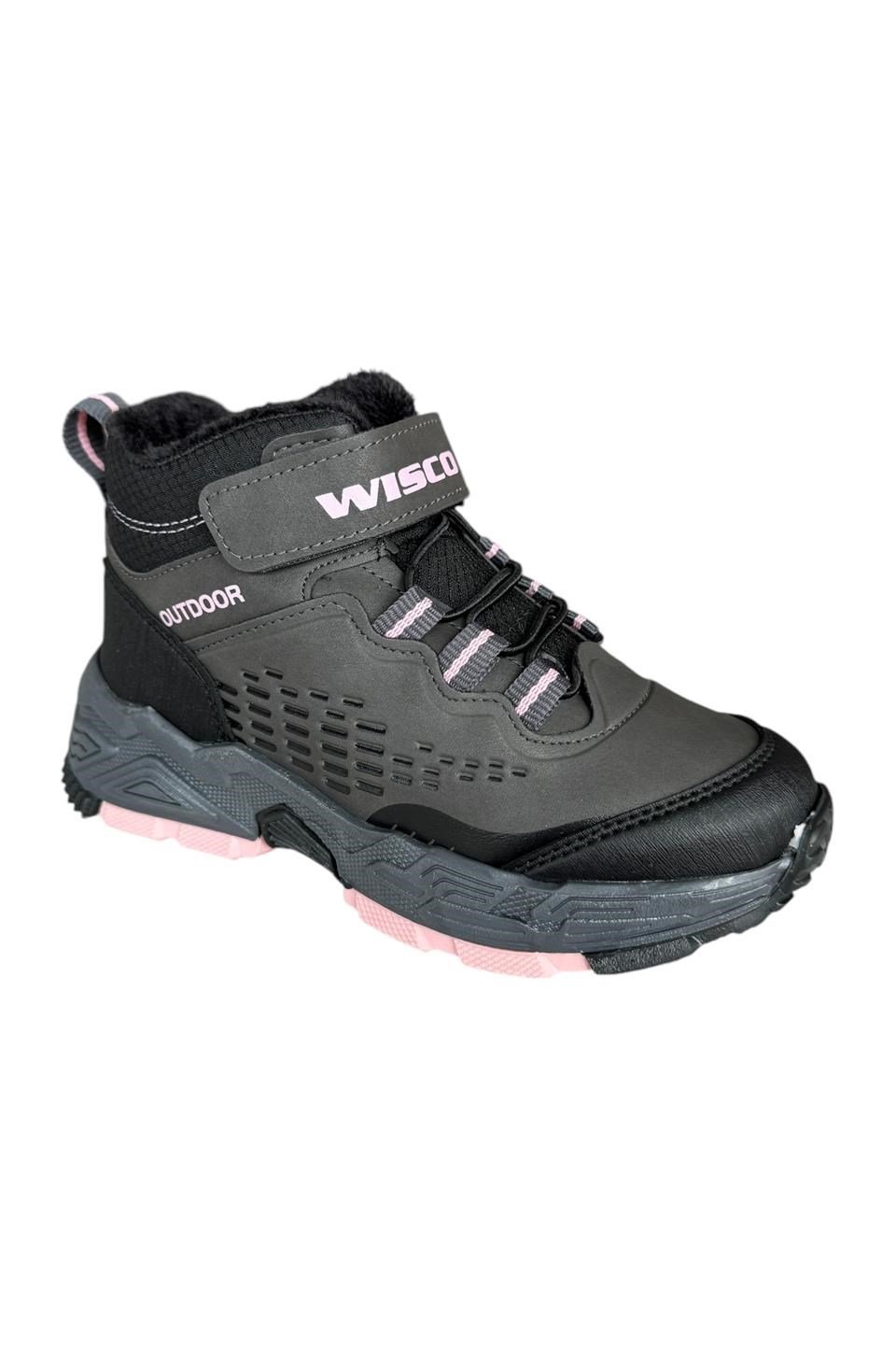 İçi Yünlü Cırtlı Soğuk Geçirmez Outdoor Çocuk Bot FÜME - PEMBE