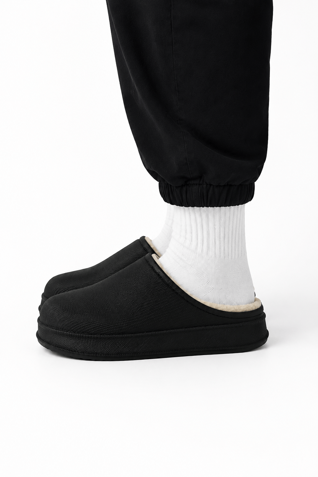 İçi Yünlü Su Geçirmez Kapalı Unisex Ev Terliği SİYAH