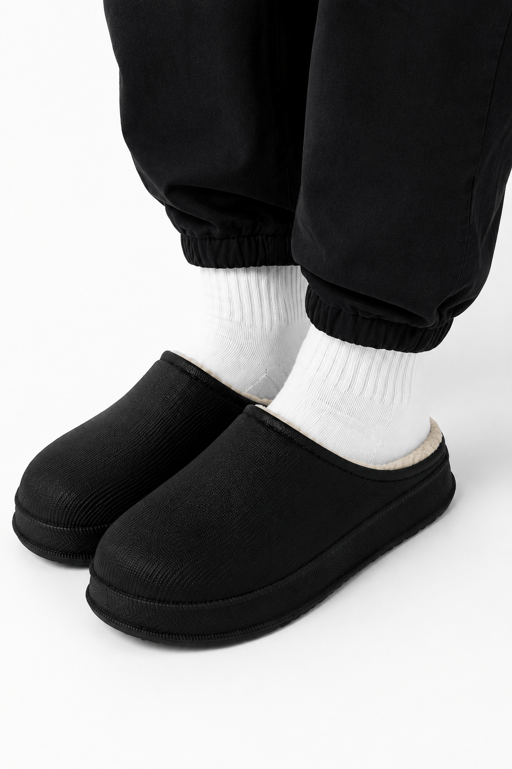İçi Yünlü Su Geçirmez Kapalı Unisex Ev Terliği SİYAH