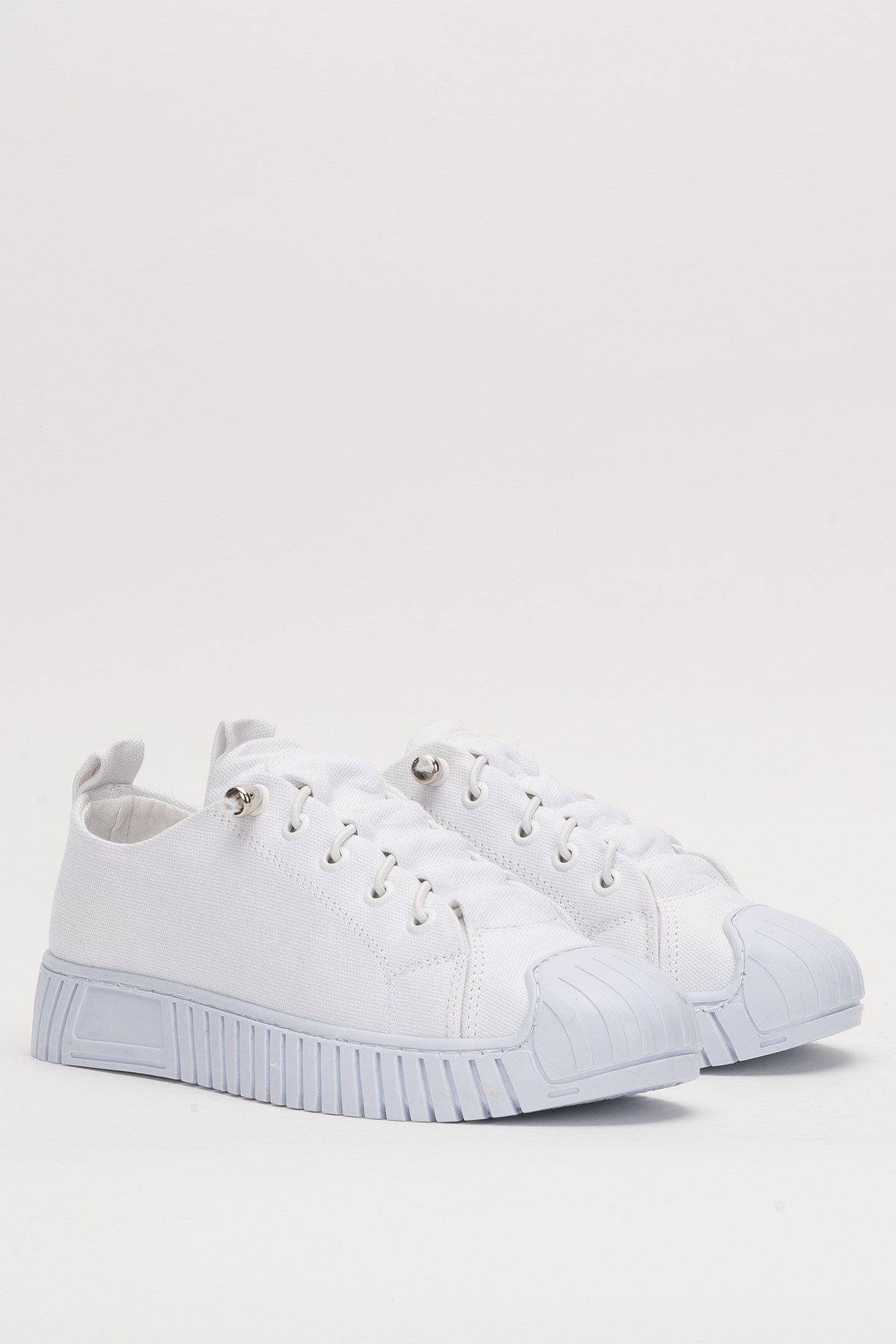 Kadın Kolay Giyilebilir Lastik Bağcıklı Spor Keten Sneaker Ayakkabı BEYAZ