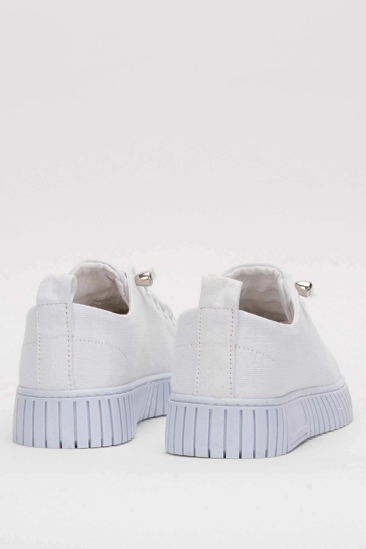 Kadın Kolay Giyilebilir Lastik Bağcıklı Spor Keten Sneaker Ayakkabı BEYAZ