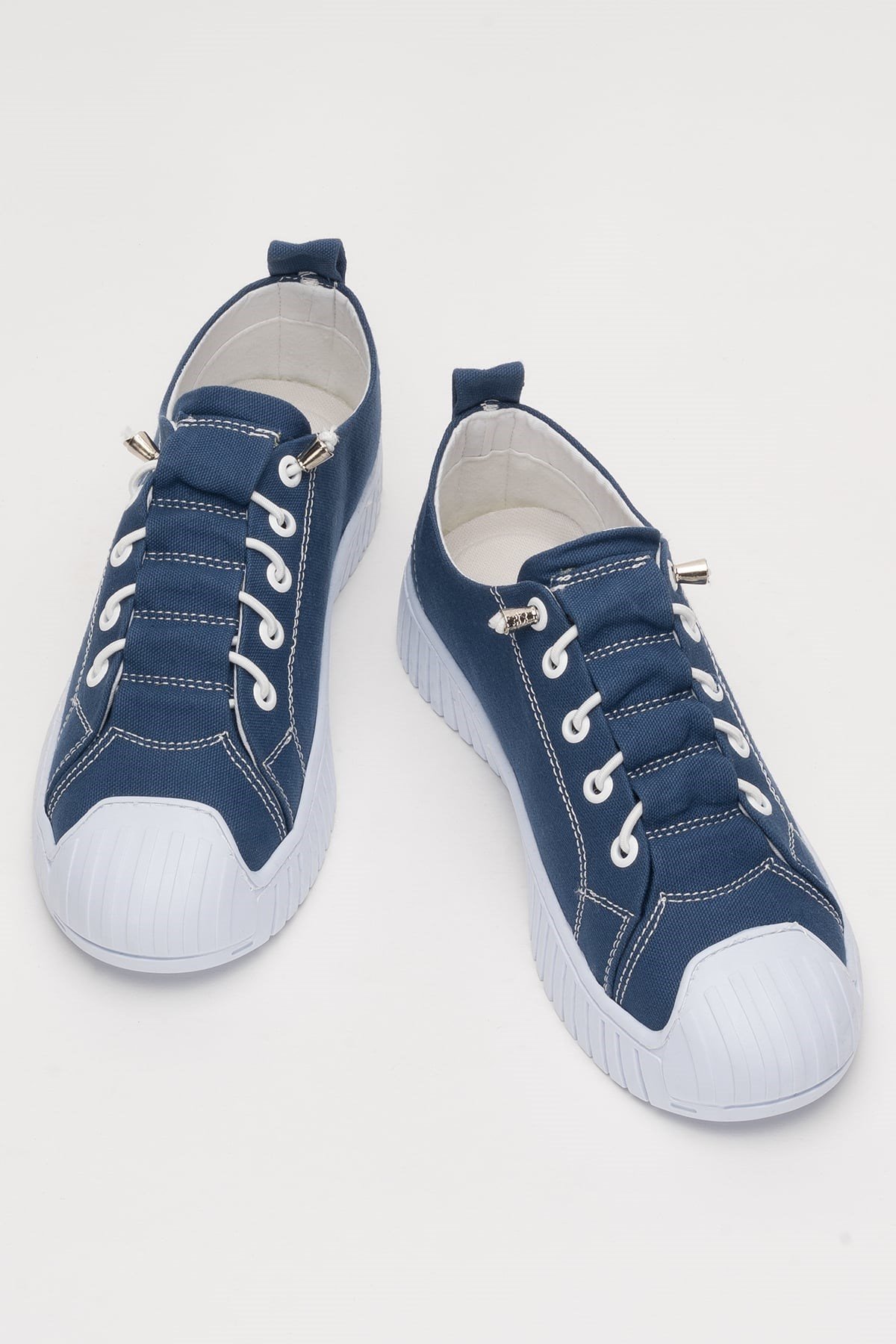 Kadın Kolay Giyilebilir Lastik Bağcıklı Spor Keten Sneaker Ayakkabı LACİVERT