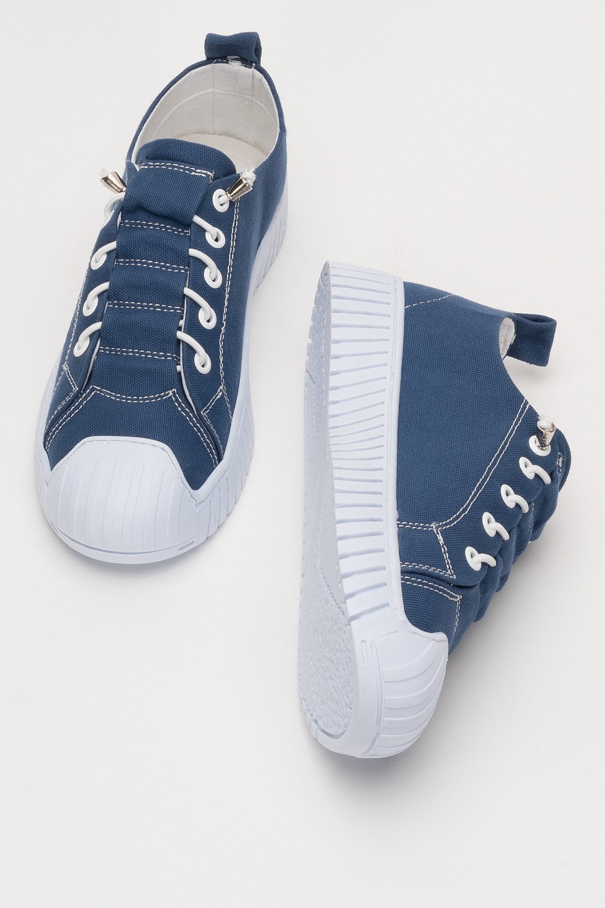 Kadın Kolay Giyilebilir Lastik Bağcıklı Spor Keten Sneaker Ayakkabı LACİVERT