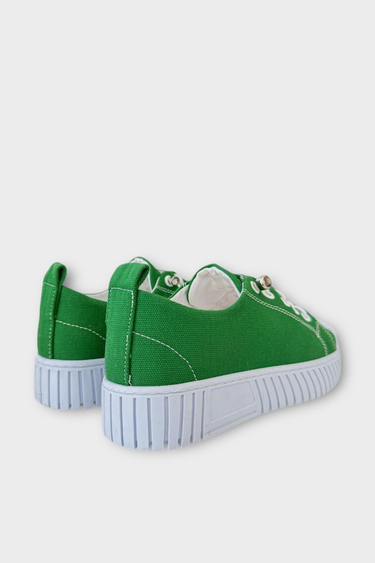 Kadın Kolay Giyilebilir Lastik Bağcıklı Spor Keten Sneaker Ayakkabı YEŞİL