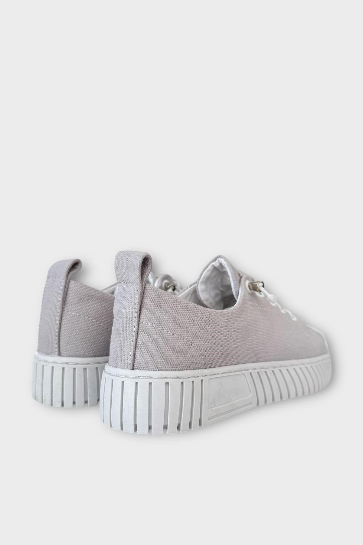 Kadın Kolay Giyilebilir Lastik Bağcıklı Spor Keten Sneaker Ayakkabı GRİ