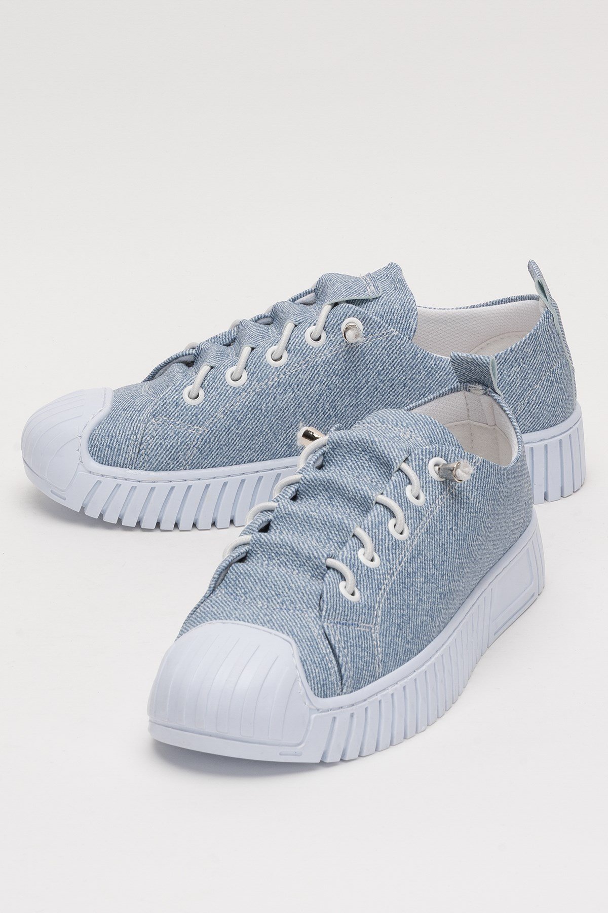 Kadın Kolay Giyilebilir Lastik Bağcıklı Spor Keten Sneaker Ayakkabı MAVİ
