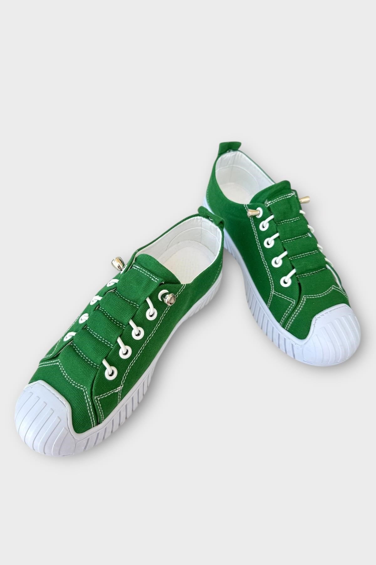 Kadın Kolay Giyilebilir Lastik Bağcıklı Spor Keten Sneaker Ayakkabı YEŞİL