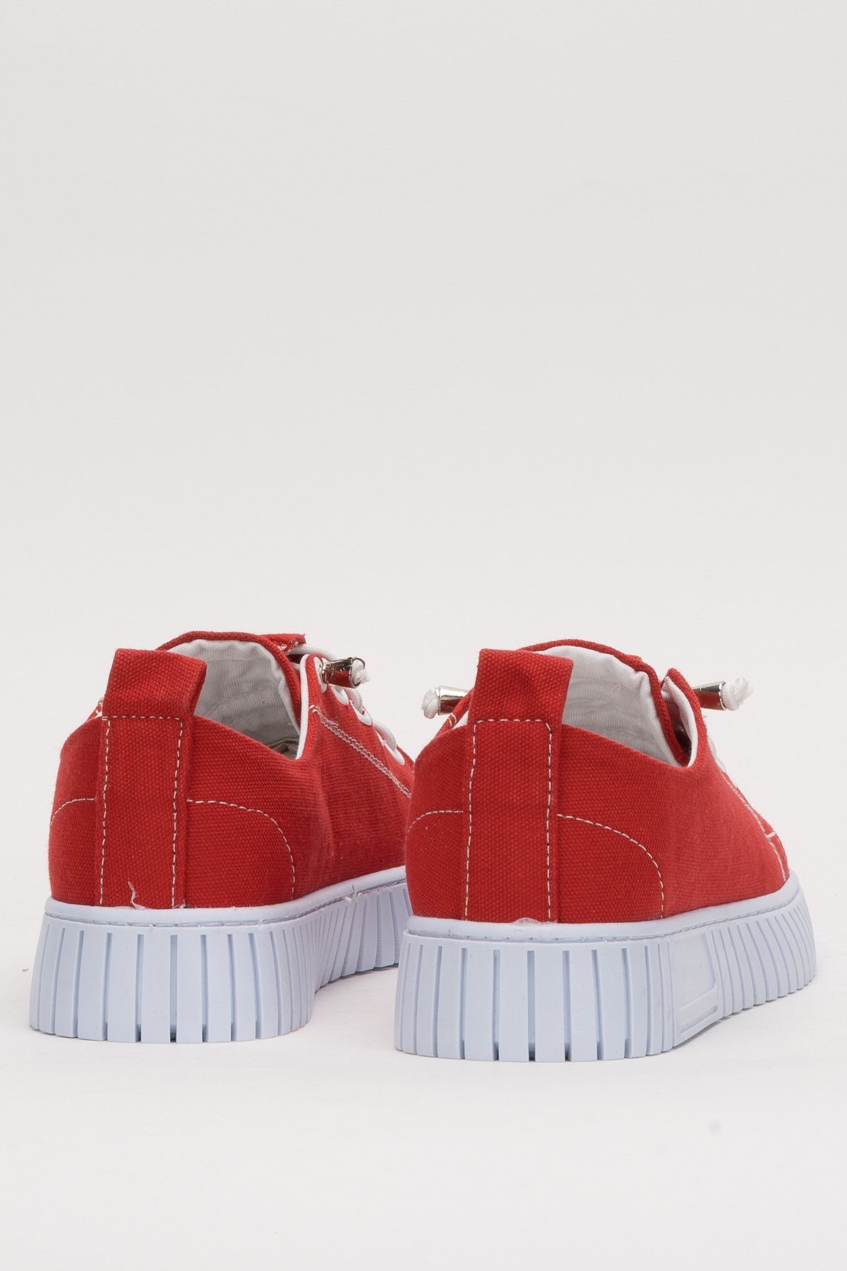 Kadın Kolay Giyilebilir Lastik Bağcıklı Spor Keten Sneaker Ayakkabı KIRMIZI