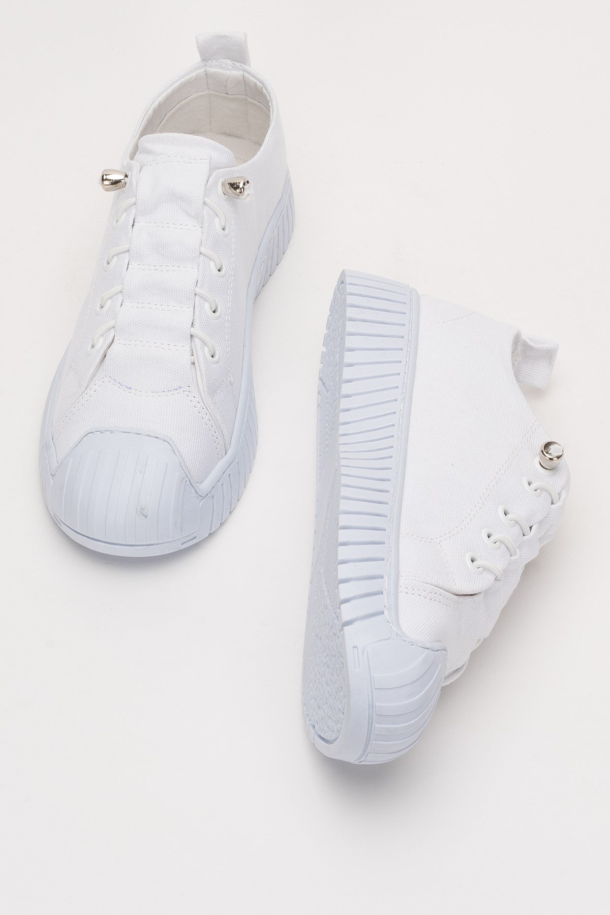 Kadın Kolay Giyilebilir Lastik Bağcıklı Spor Keten Sneaker Ayakkabı BEYAZ