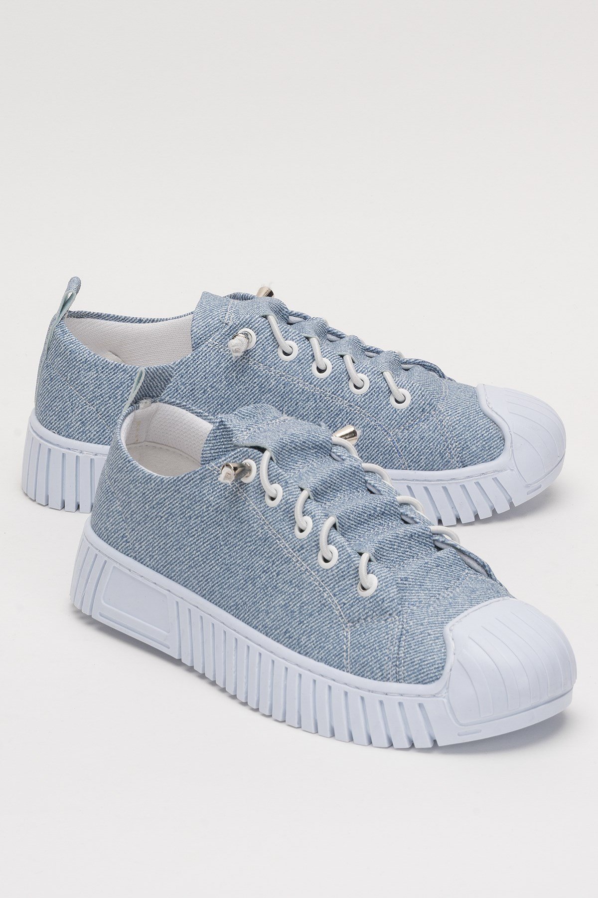 Kadın Kolay Giyilebilir Lastik Bağcıklı Spor Keten Sneaker Ayakkabı MAVİ