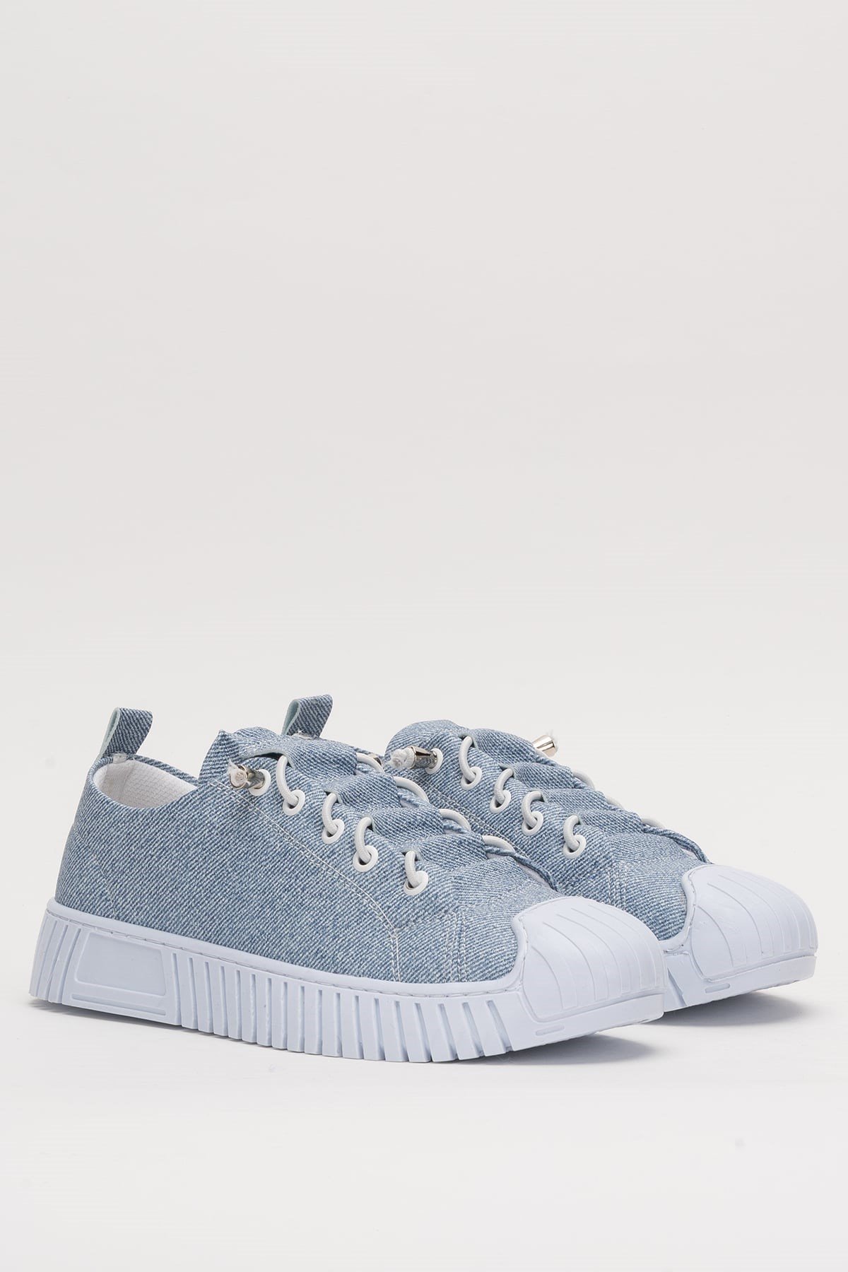 Kadın Kolay Giyilebilir Lastik Bağcıklı Spor Keten Sneaker Ayakkabı MAVİ