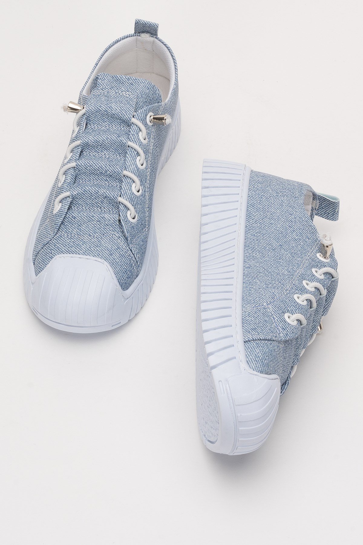 Kadın Kolay Giyilebilir Lastik Bağcıklı Spor Keten Sneaker Ayakkabı MAVİ