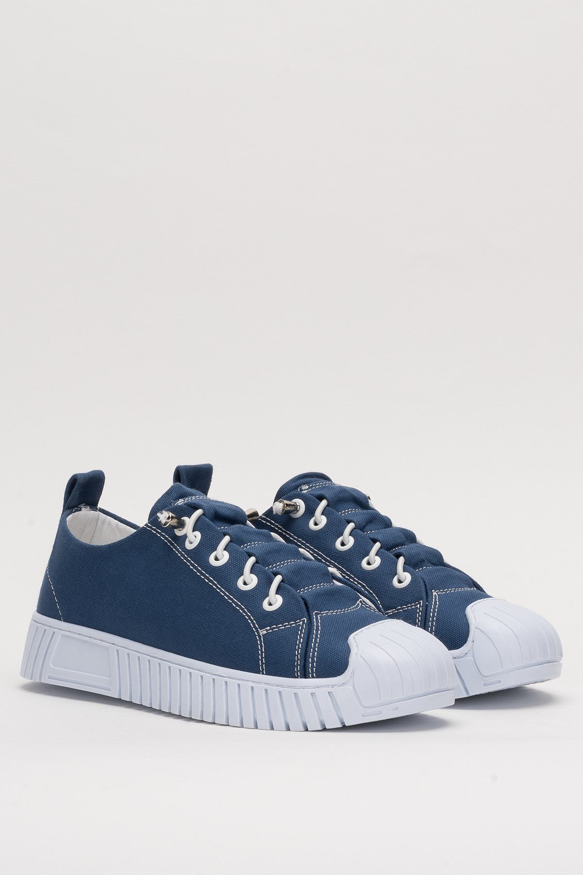 Kadın Kolay Giyilebilir Lastik Bağcıklı Spor Keten Sneaker Ayakkabı LACİVERT