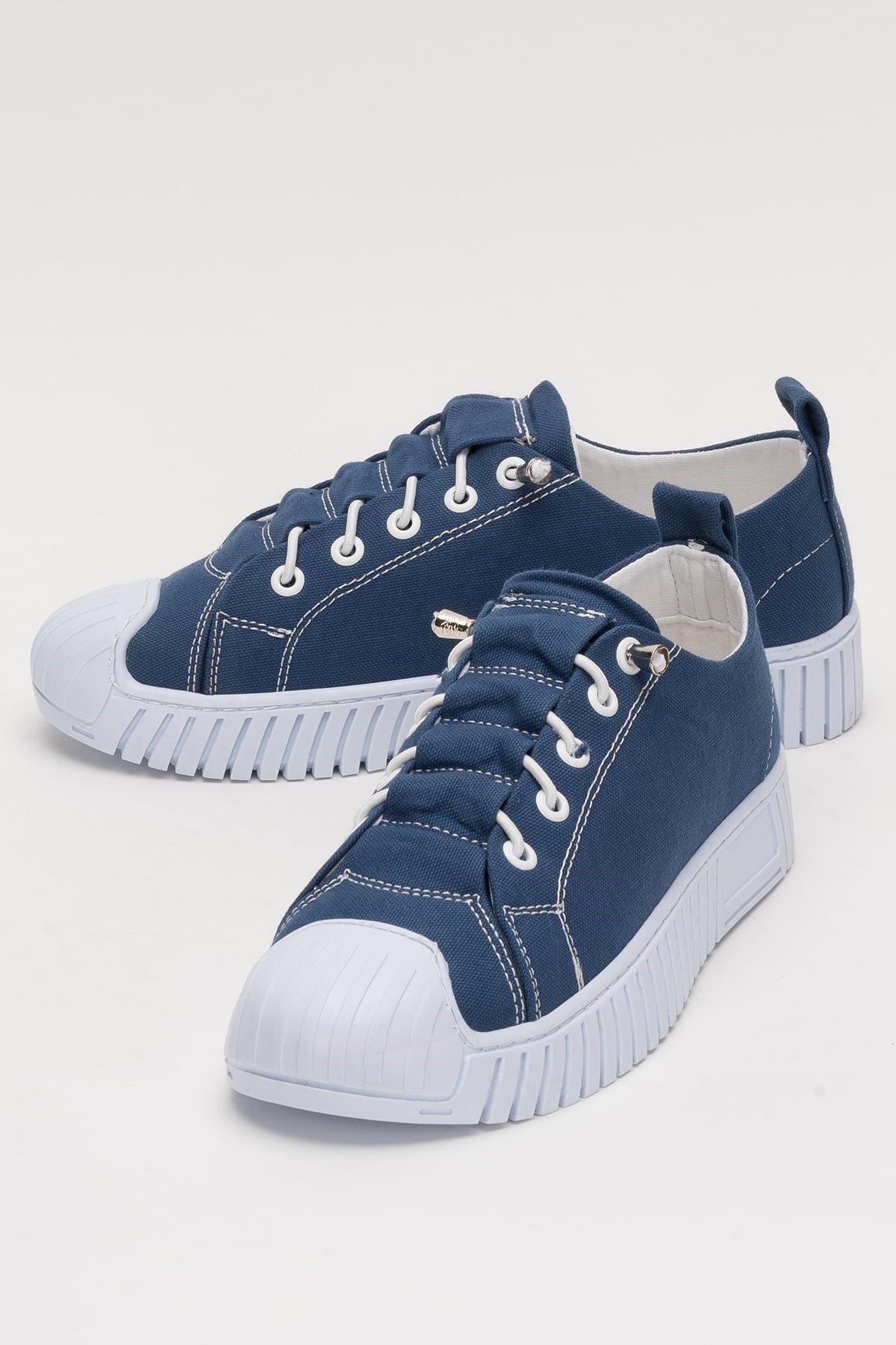 Kadın Kolay Giyilebilir Lastik Bağcıklı Spor Keten Sneaker Ayakkabı LACİVERT