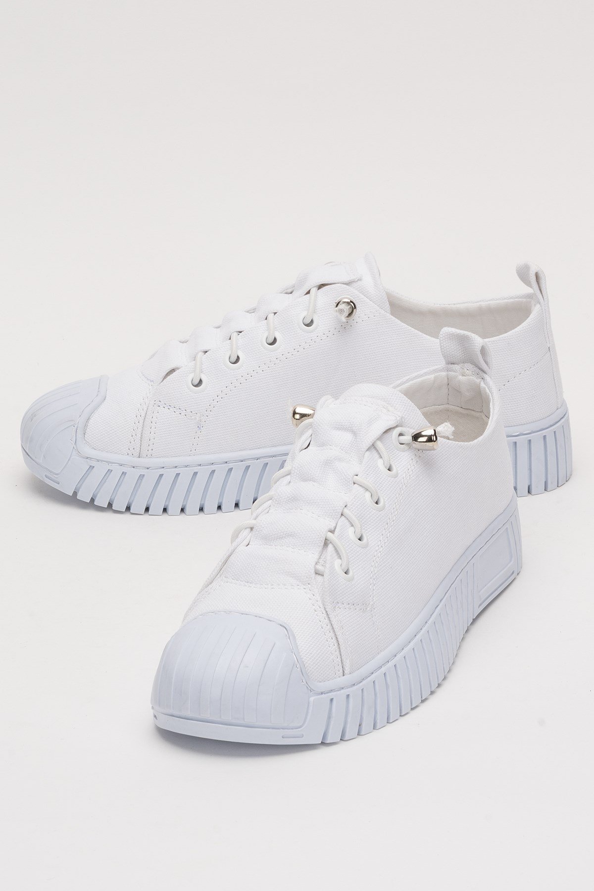Kadın Kolay Giyilebilir Lastik Bağcıklı Spor Keten Sneaker Ayakkabı BEYAZ