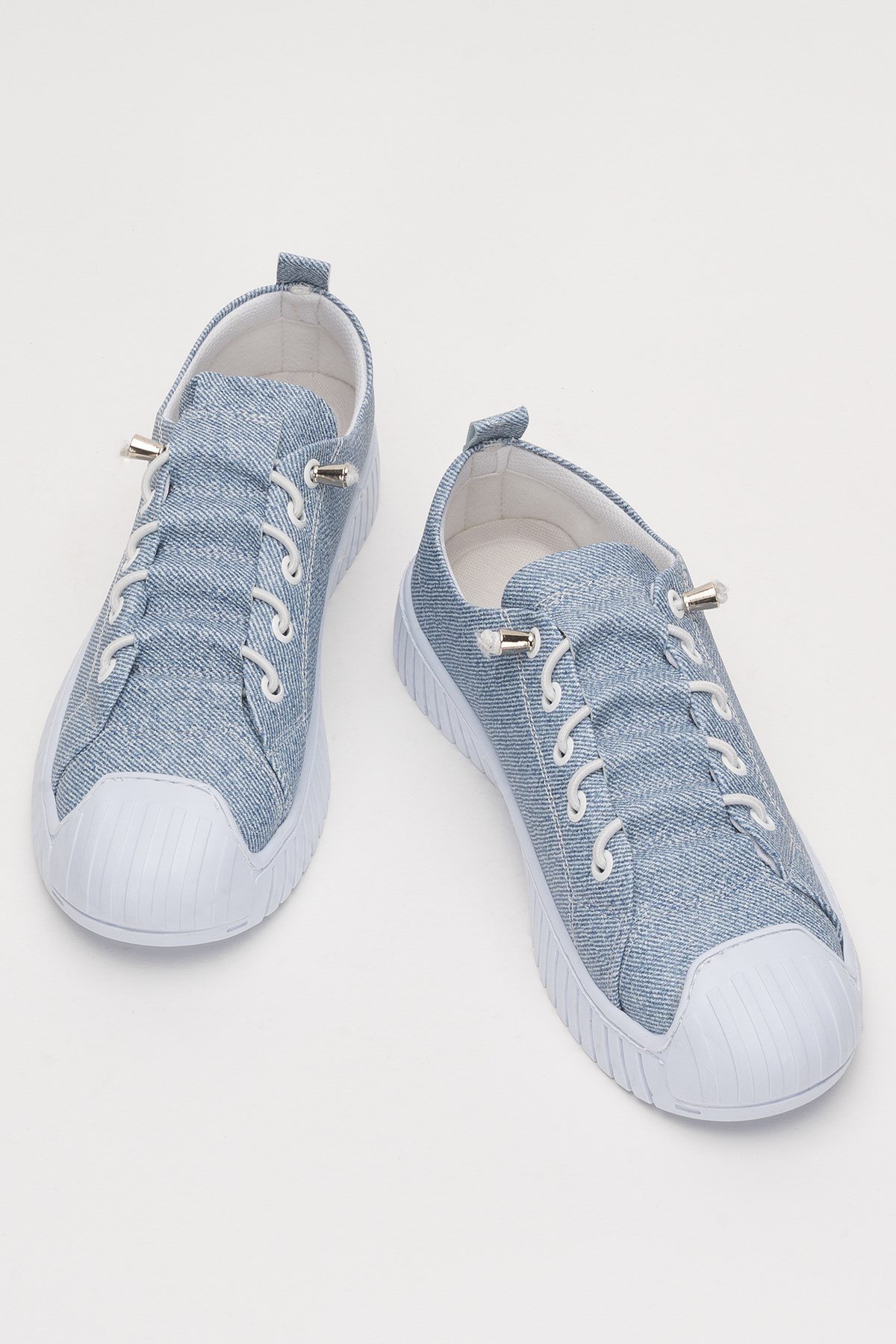 Kadın Kolay Giyilebilir Lastik Bağcıklı Spor Keten Sneaker Ayakkabı MAVİ