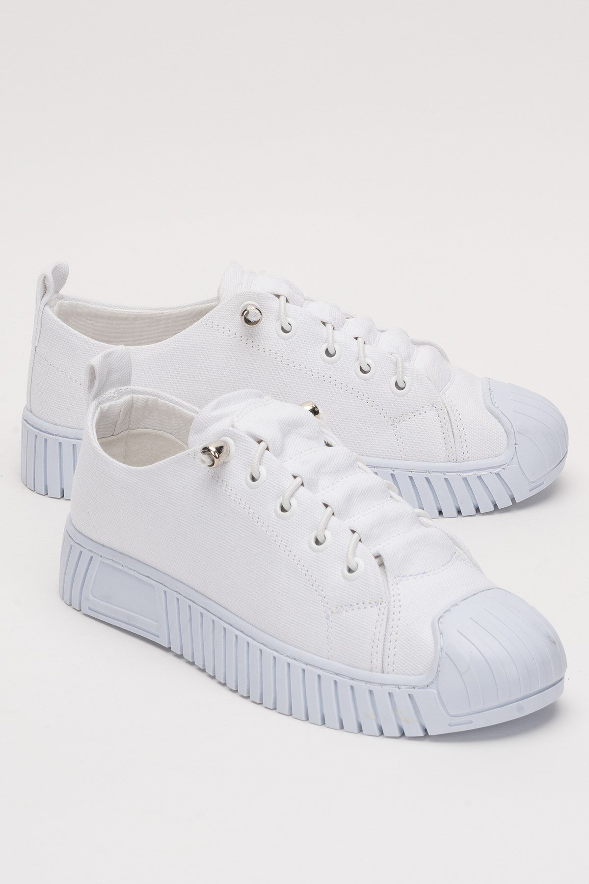 Kadın Kolay Giyilebilir Lastik Bağcıklı Spor Keten Sneaker Ayakkabı BEYAZ