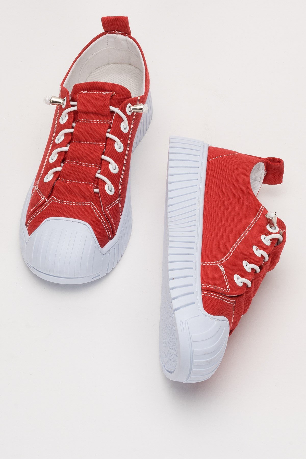 Kadın Kolay Giyilebilir Lastik Bağcıklı Spor Keten Sneaker Ayakkabı KIRMIZI