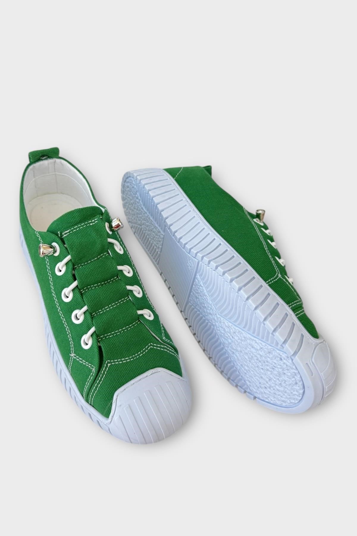 Kadın Kolay Giyilebilir Lastik Bağcıklı Spor Keten Sneaker Ayakkabı YEŞİL