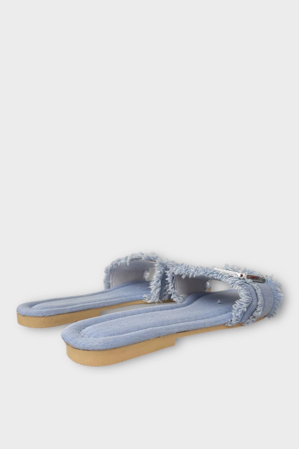 Kadın Püskül Detay Tokalı Denim Terlik MAVİ