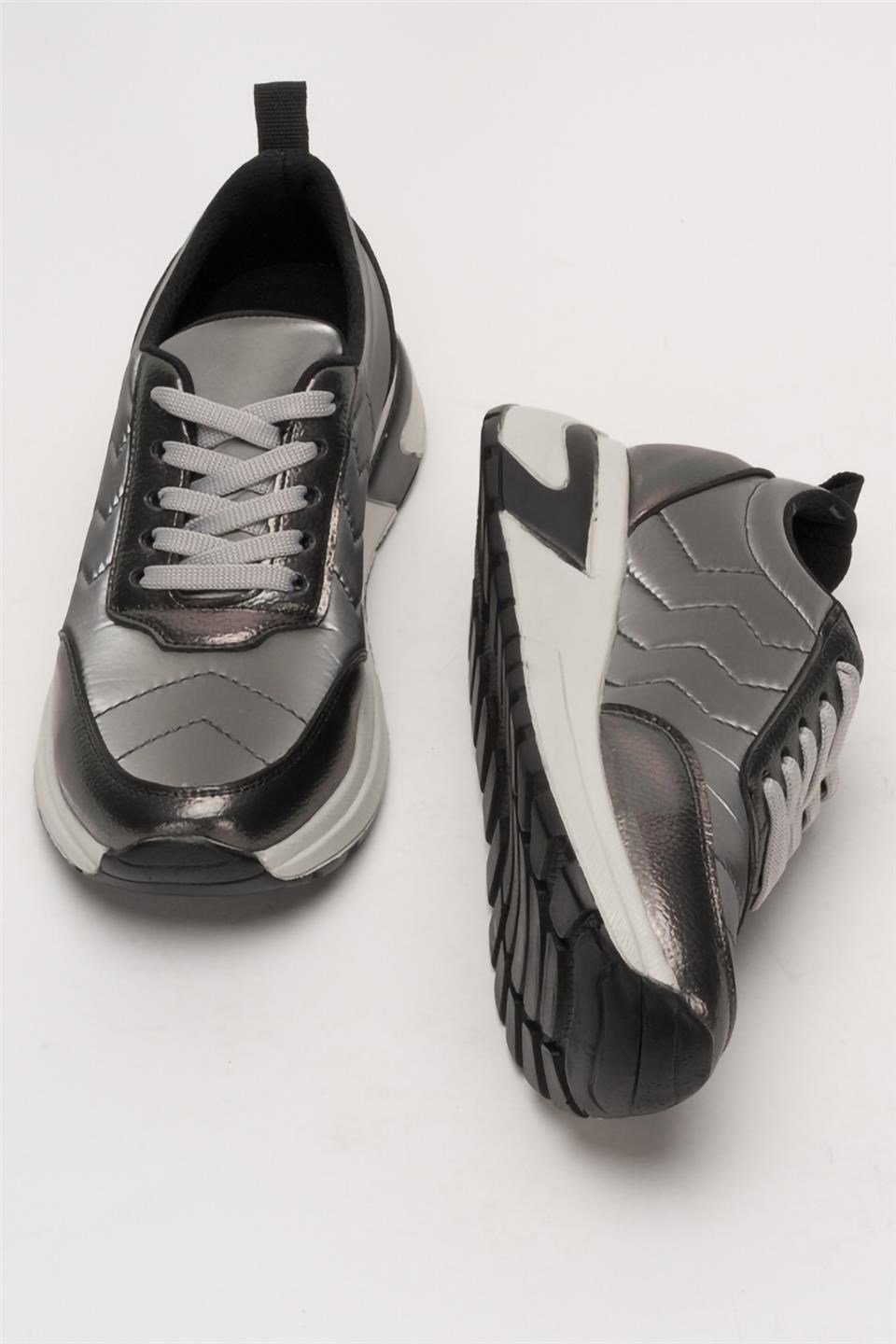 Kadın Rahat Comfort Taban Spor Sneaker Ayakkabı GÜMÜŞ