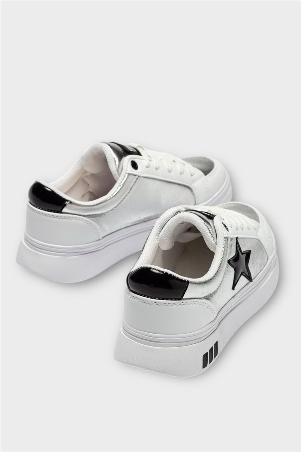Kadın Yıldız Detay Şık Sneaker Ayakkabı BEYAZ - SİYAH