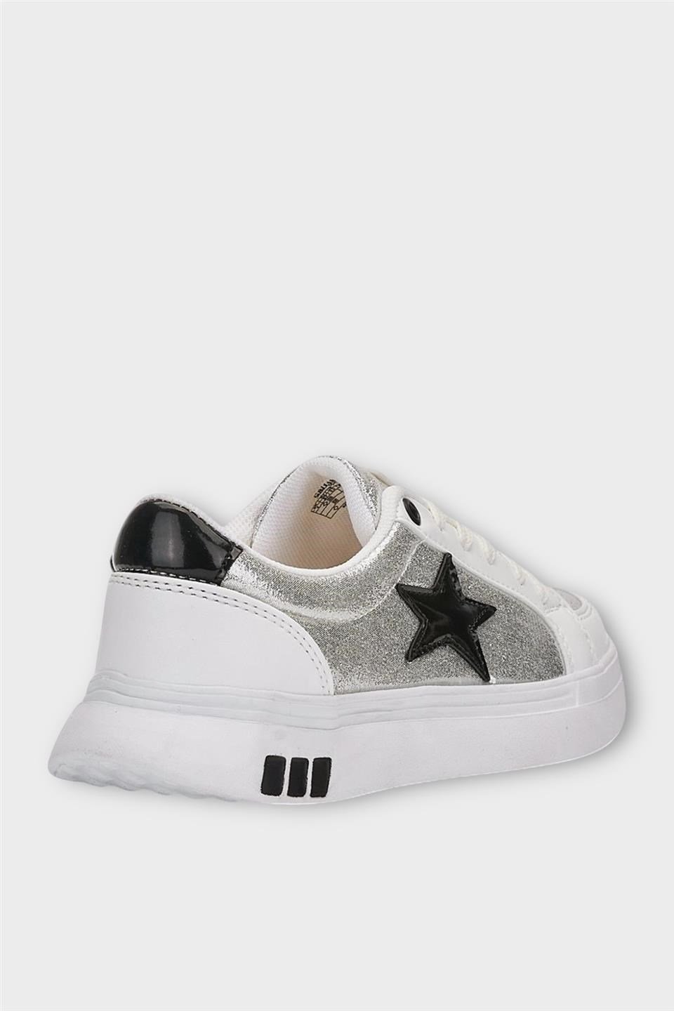 Kadın Yıldız Detay Şık Sneaker Ayakkabı BEYAZ - SİYAH
