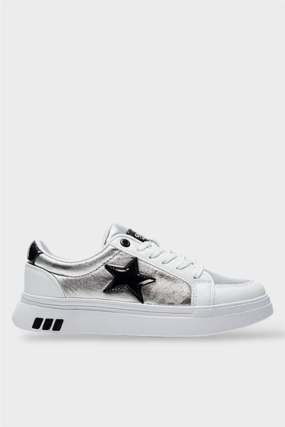 Kadın Yıldız Detay Şık Sneaker Ayakkabı BEYAZ - SİYAH