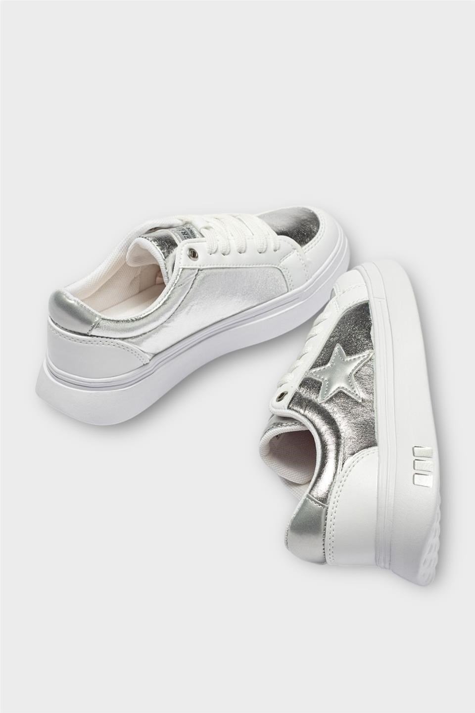 Kadın Yıldız Detay Şık Sneaker Ayakkabı BEYAZ - GÜMÜŞ