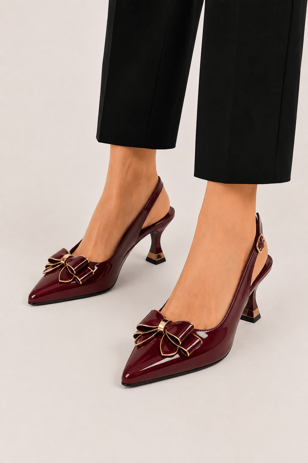 Kurdelalı Yandan Bantlı Rugan Kadın Sandalet Ayakkabı (8cm) BORDO