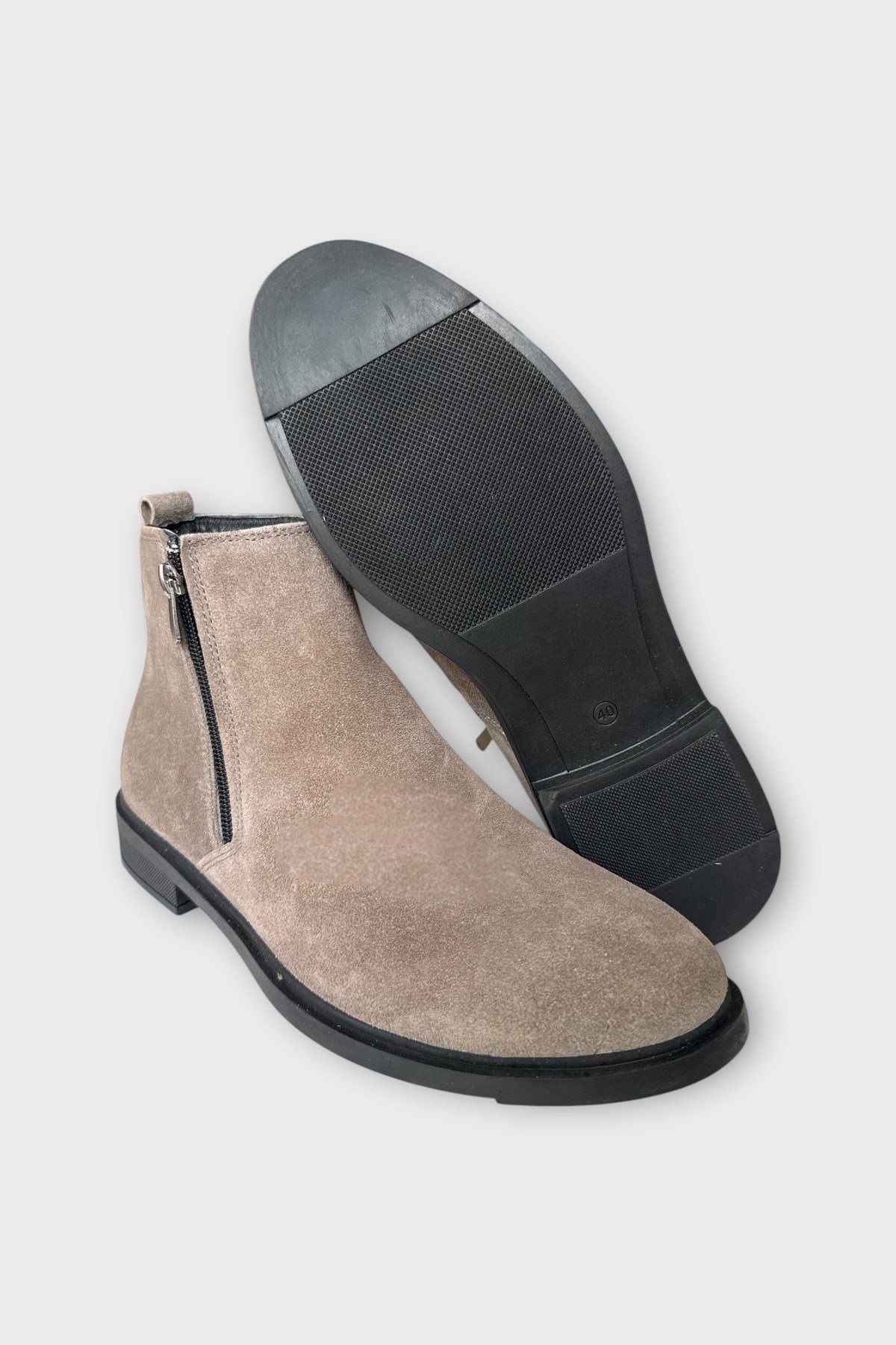 Nubuk Hakiki Deri Çift Fermuar Erkek Bot BEJ