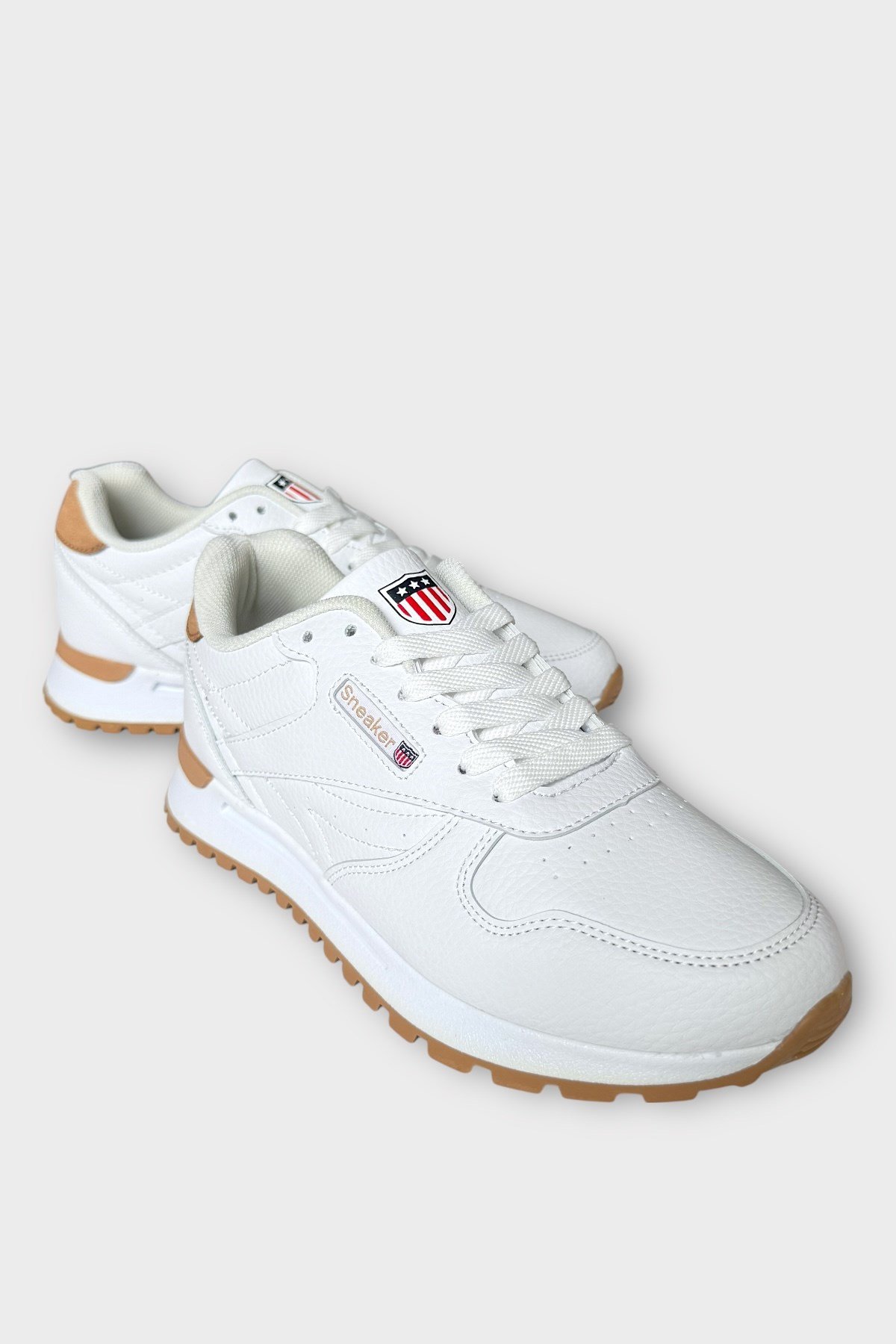 Ortopedik Cilt Sneaker Unisex Spor Ayakkabı BEYAZ - TABA