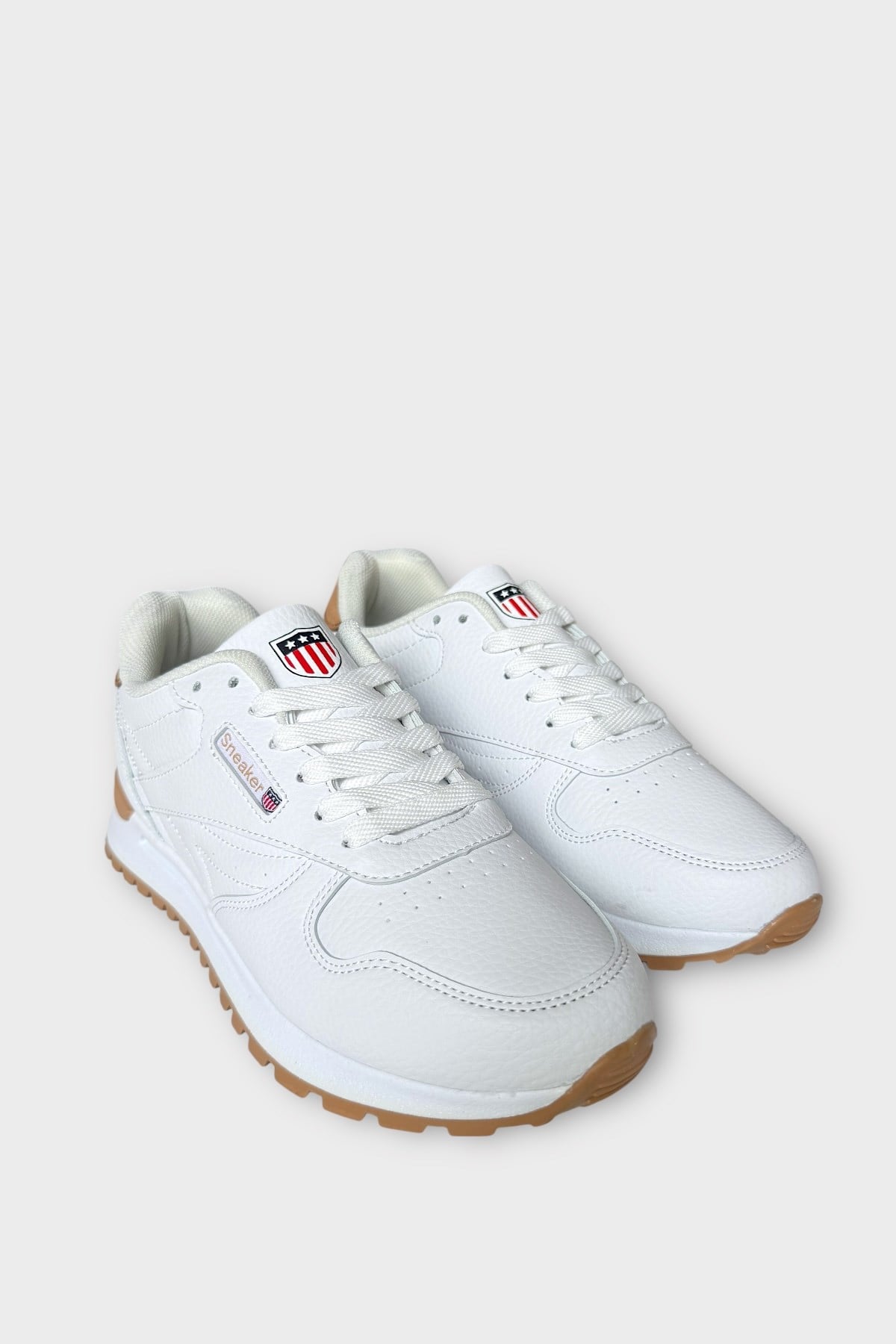 Ortopedik Cilt Sneaker Unisex Spor Ayakkabı BEYAZ - TABA